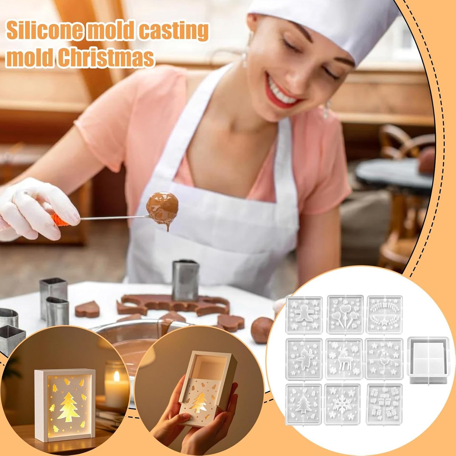 クリスマス型、クリスマスボックス 石膏ソープクラフト型、クラフトホームデコレーション 粘土 石膏ワックス石鹸 秋 祭り 休日 デスク