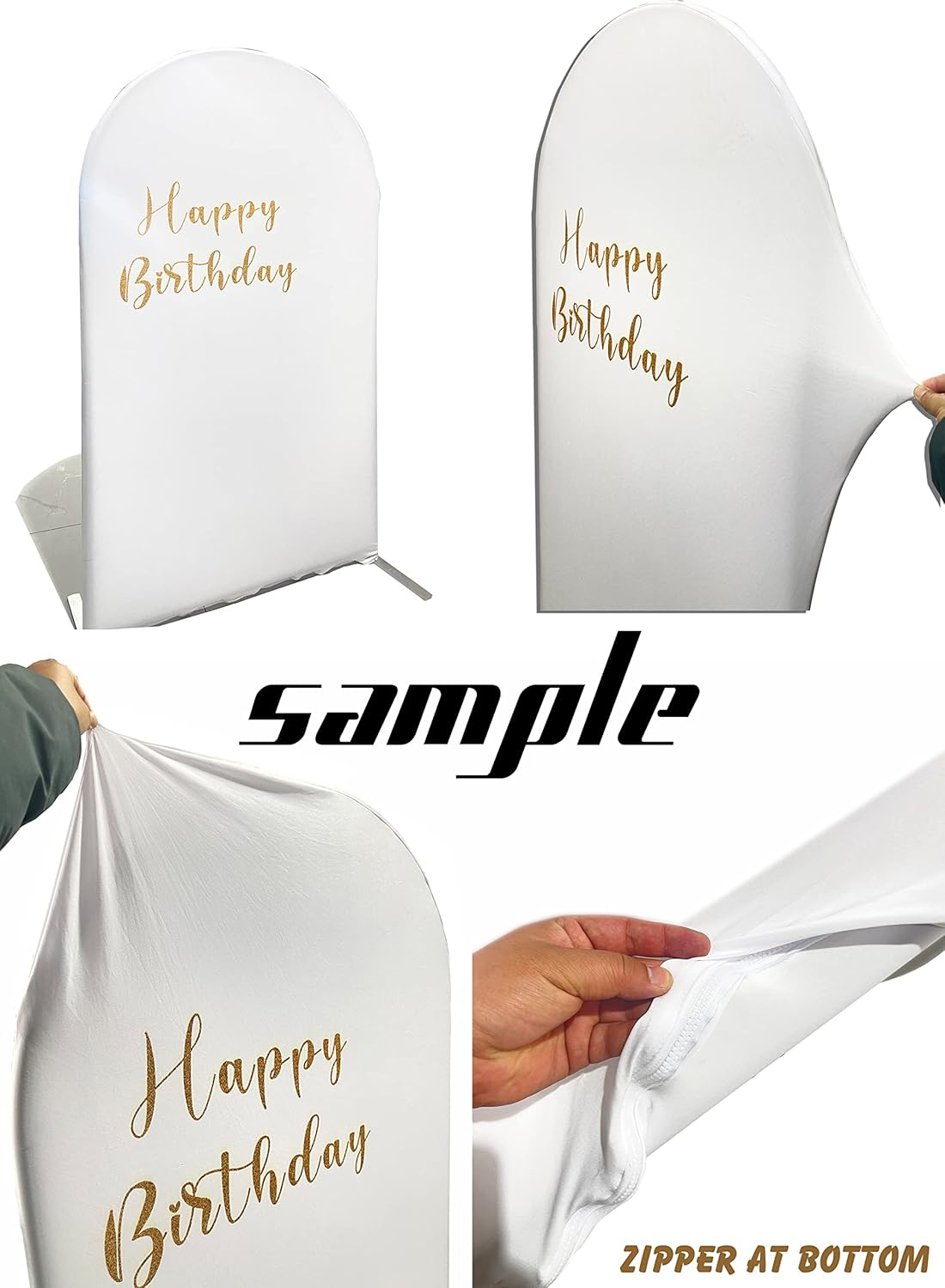 Double-Sided Arch Frame Fabric Cover Beige White Ripples Arched Panel Stand Cover for Wedding Birthday Baby Shower Parties Decoration (2.5X6ft,White-HP461)