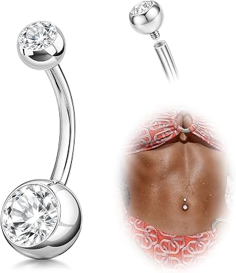 DAI JY Titanium Belly Button Rings, 14G Belly Button Piercing 14mm 12mm 10mm 8mm Short Long Belly Ring Cubic Zirconia Internally Threaded Navel Piercing Jewelry for Women Men