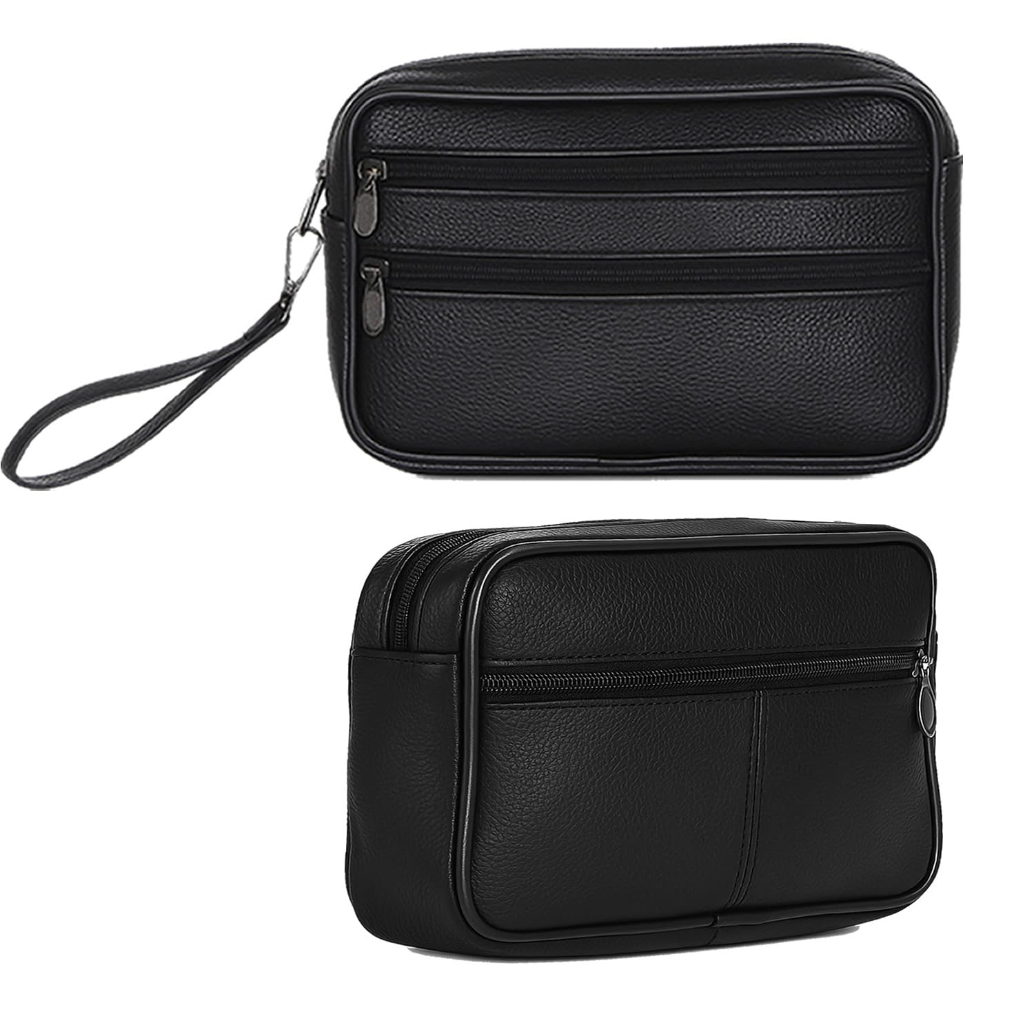 Borsa da polso da uomo in vera pelle bovina nera – piccola borsa a tracolla da uomo borsa a tracolla pochette con molti scomparti con chiusura lampo