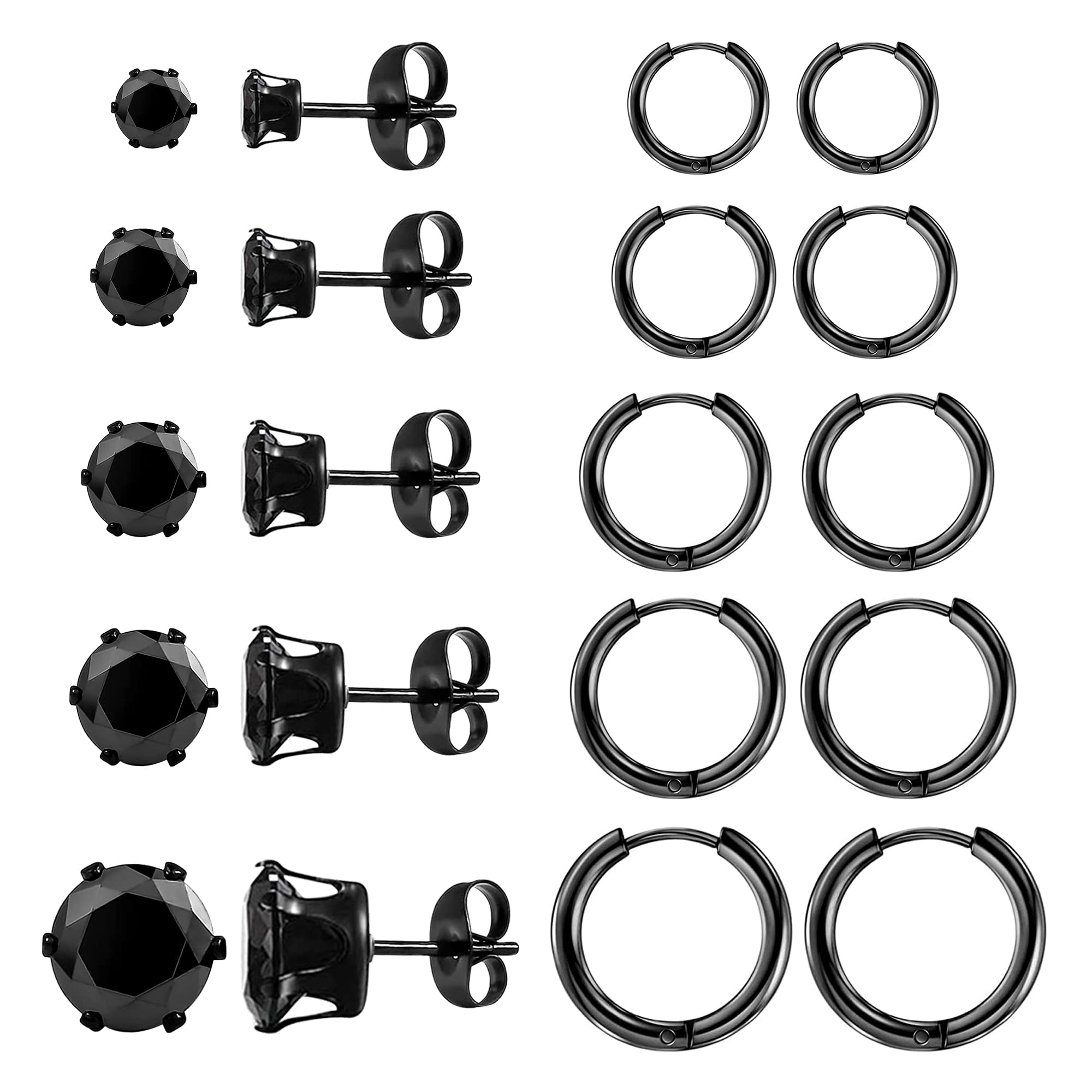 10 Pairs Earring Sets for Multiple Piercing 14K Gold Plated Studs Earrings and Hoops Set Hypoallergenic Small Hoop CZ Stud Earrings for Women Men