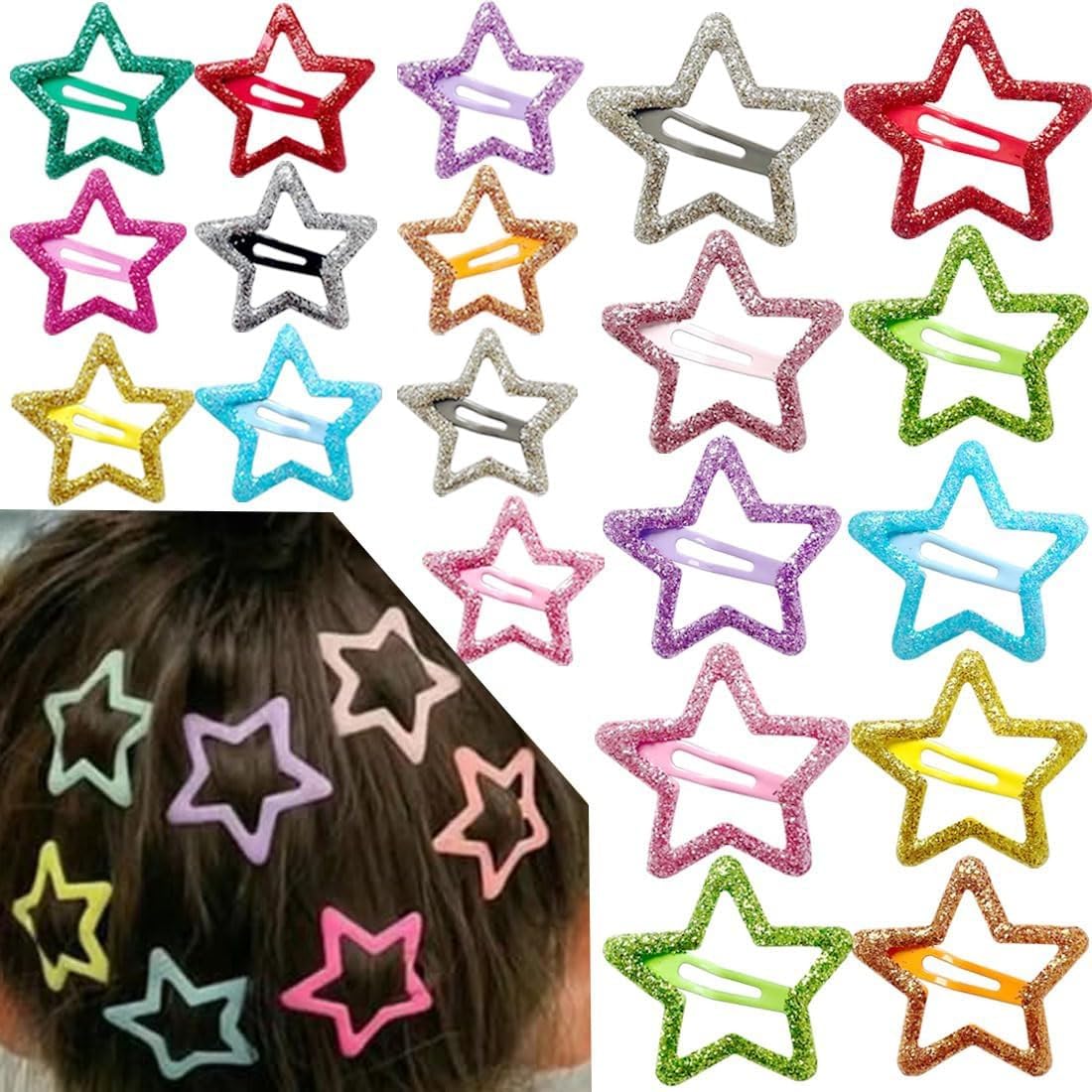 Diversa Mini Glittery Star Shaped Tic Tac Hair Clips for Kids & Girls, Metal Star Shape Hair Clips, Barrettes, Hair Accessories Side Pin, Multicolor, Pack of 10
