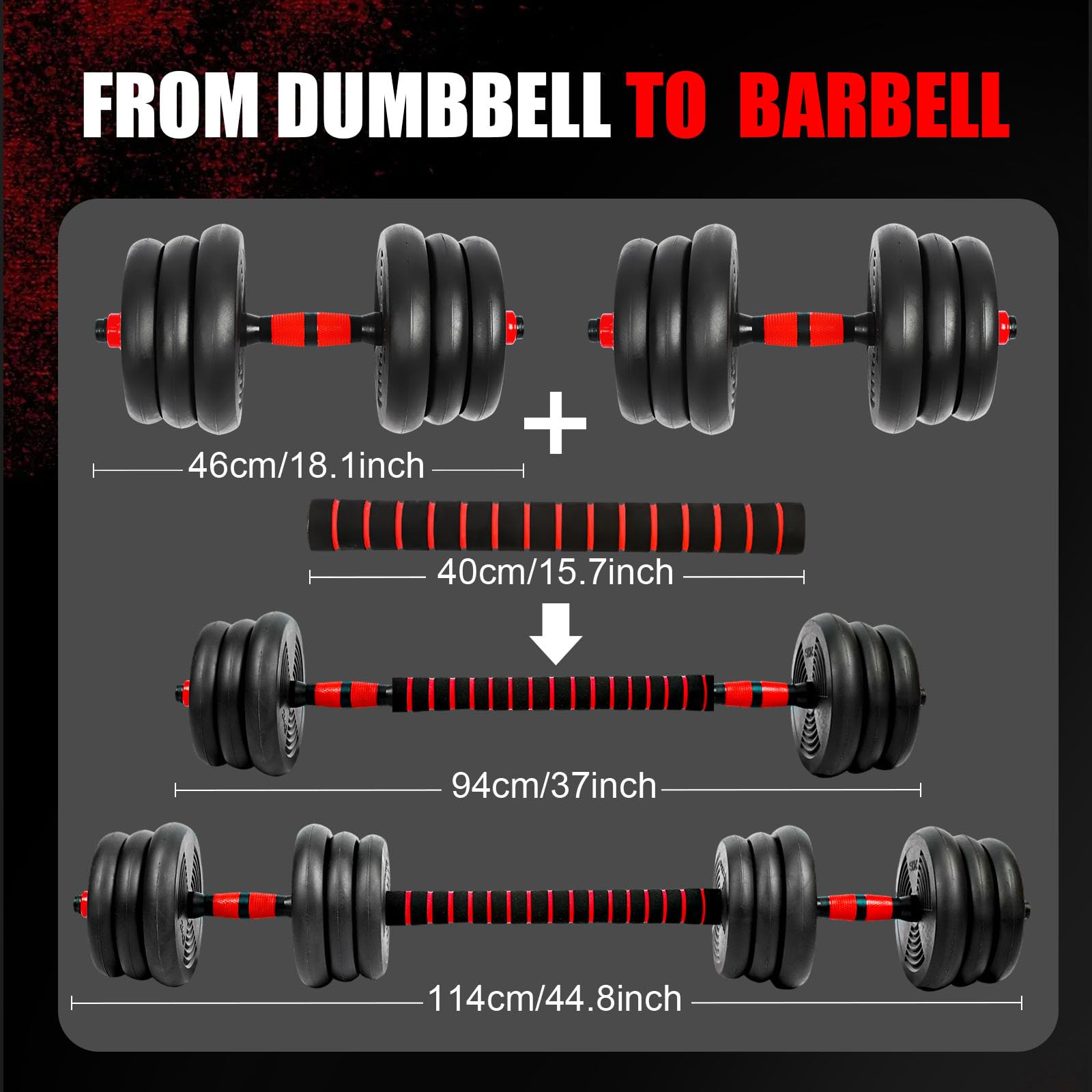 Adjustable Dumbbells Set, Upgrade 44LBS Free Weight Set with Connecting Rod, 3 in 1 Dumbbell Set Used as Dumbbells, Barbell, Push Up Stand, Fitness Exercise for Home Gym Suitble Men/Women