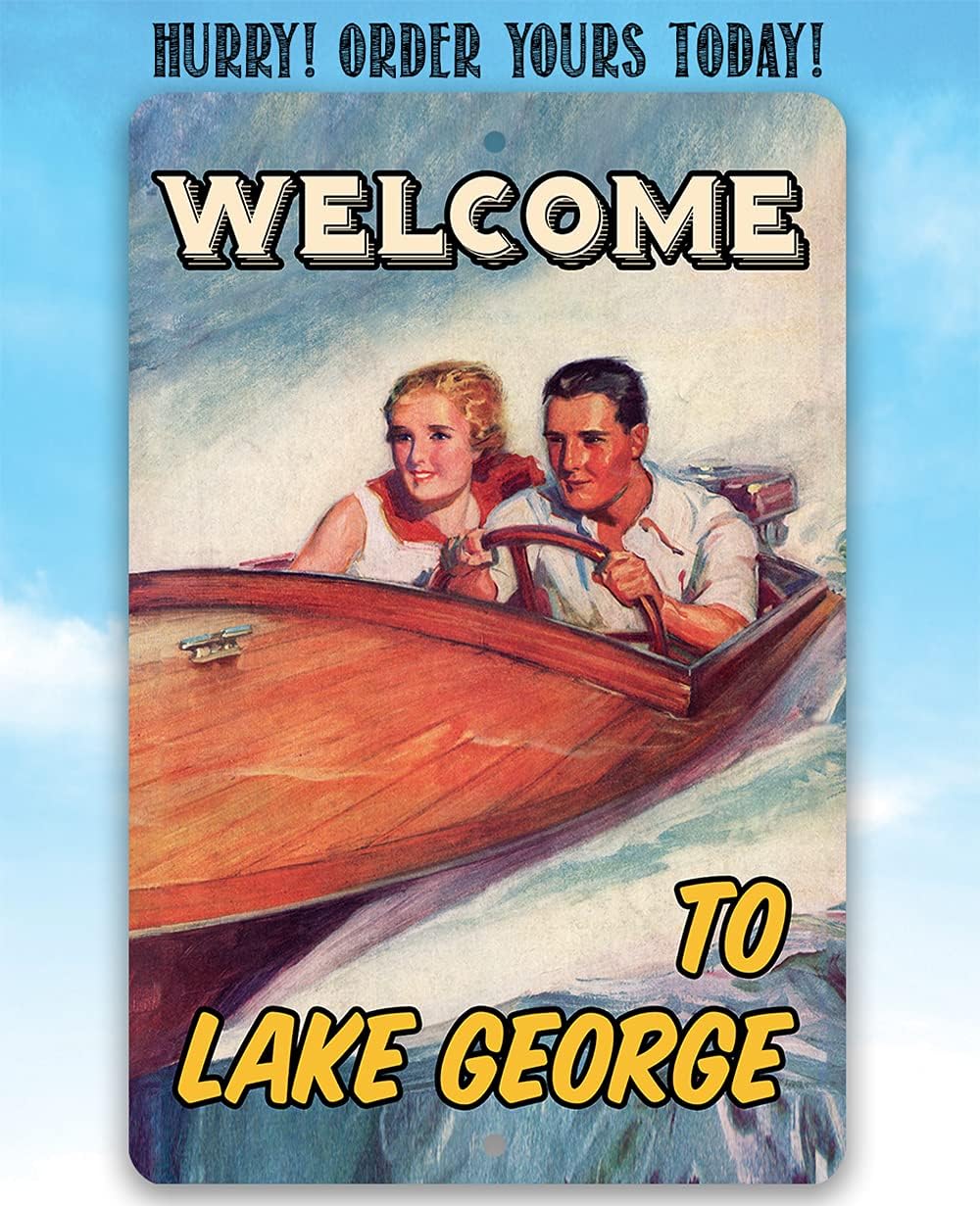 Personalized Fast Boat Vintage - Classic Beach House and Lake Decor, Customize Decor with Lake Name, Fishing and Cabin Display Gifts, 8x12 or 12x18 Use Indoor or Outdoor Durable Metal Tin Sign
