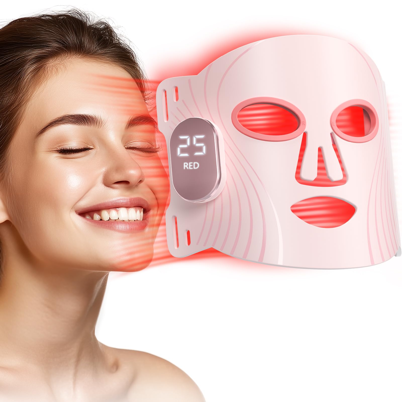HALIDODO Red Light Therapy for Face 4 Modes LED Face Mask Light Therapy 2000mAh Cord-Free Controller with 400