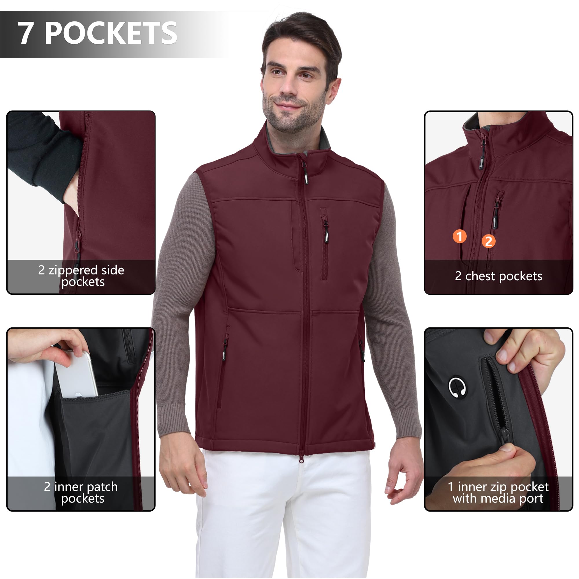 Outdoor Ventures Softshell Weste Herren Wasserdicht Winddichte Ärmellose Jacke Sportlich,Mehrere Taschen Body Warmer Golf Softshellweste für Männer