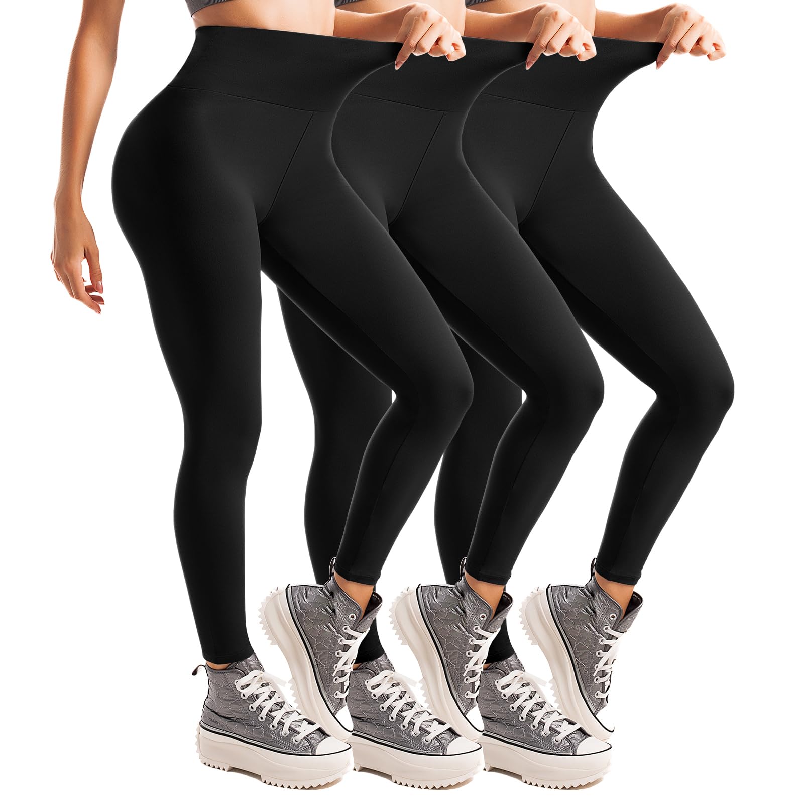 3 Pack Leggings for Women High Waisted Non See-Through Black Soft Workout Gym Yoga Pants