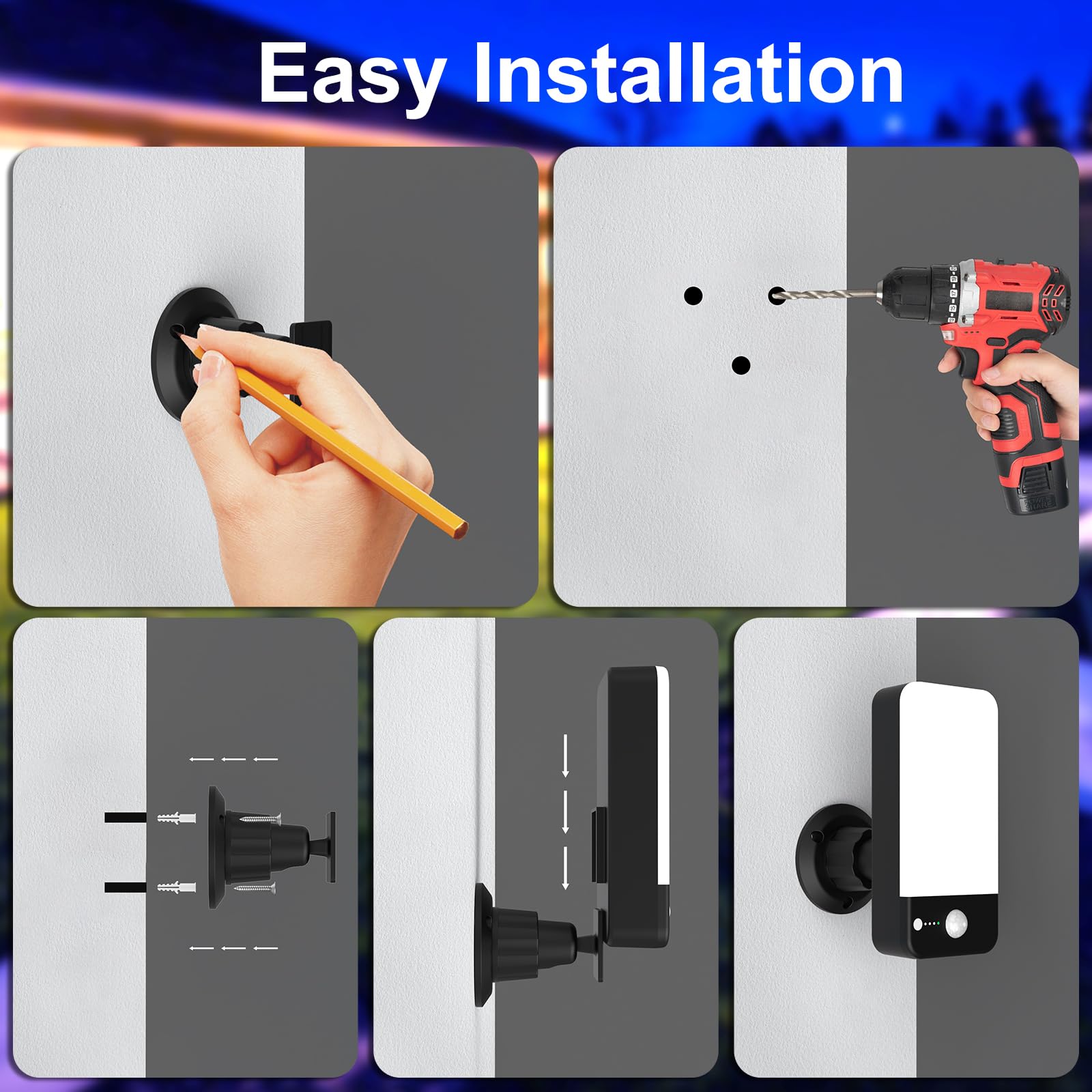 Aplique Exterior Sensor Movimiento, 12000mAh Inalámbrico, 2 Unidad | 422lm Regulable, 3000K-6000K, Mando a Distancia, Luz Roja de Alerta, Rotación 360°, Para Garaje y Jardín