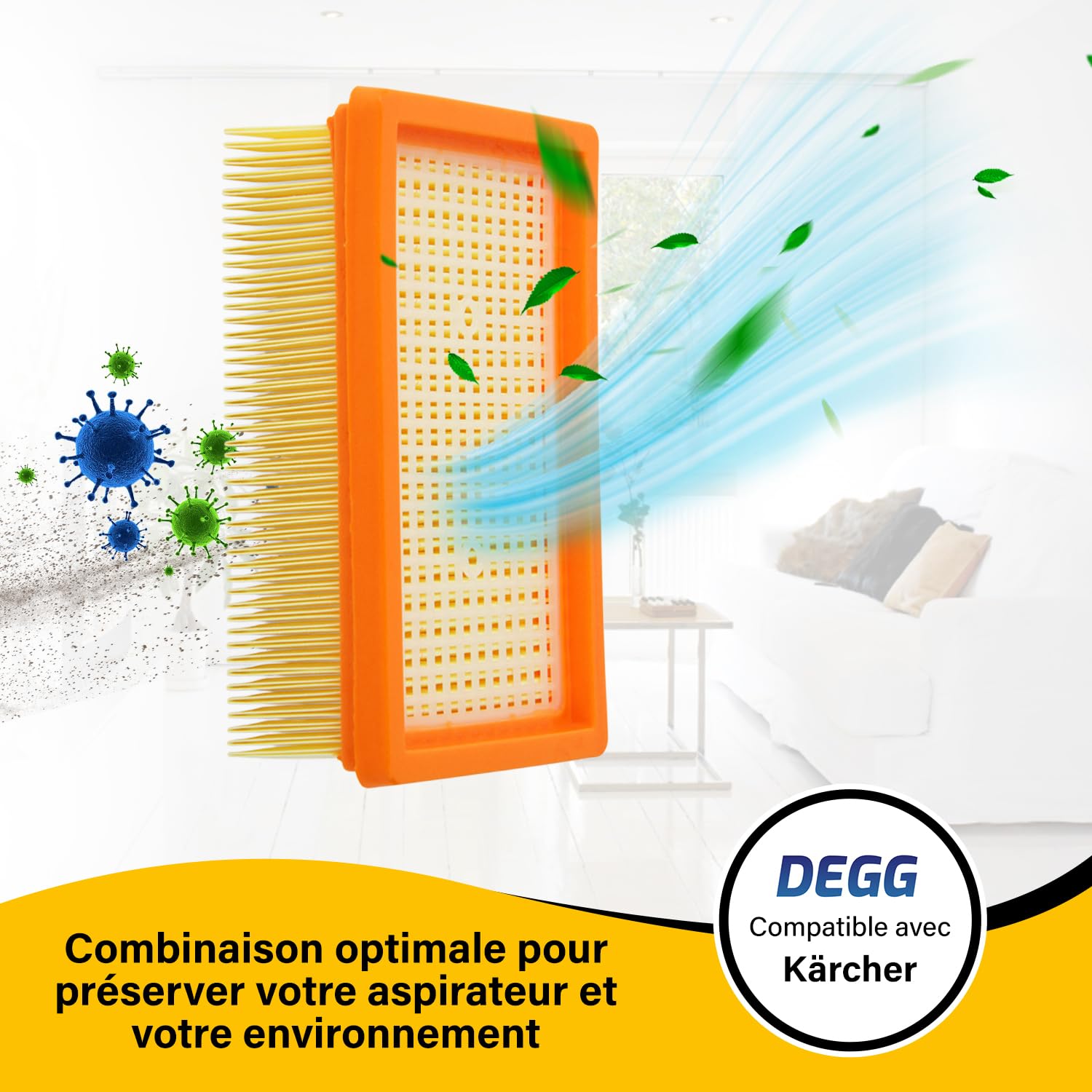 DEGG Filtres Plissés Plats - Compatible avec aspirateurs Kärcher WD4, WD5, WD6, MV4, MV5 et MV6 - Filtre de rechange 2.863-005.0 - Ajustement perfait - Accessoire pour aspirateur - Lot de 2