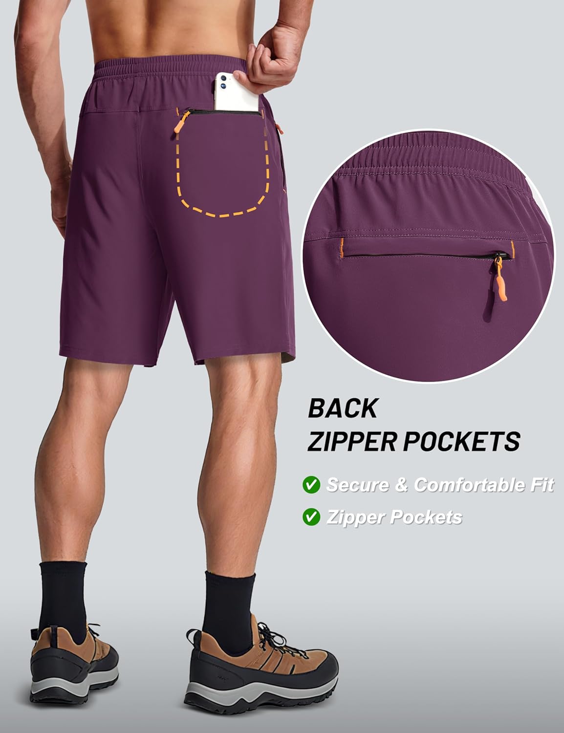 MAGCOMSEN Men's Hiking Shorts 9" Quick Dry Lightweight Running Shorts with Zipper Pockets for Workout Athletic Sport - Image 4