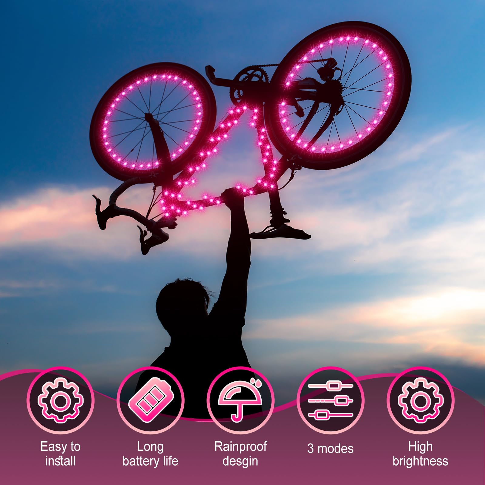 Woanger 3 Pz Luci a LED per Bicicletta per Equitazione Notturna Telaio Bicicletta e Luci Ruote Alimentate a Batteria Accessori Regali per Adulti Equitazione di Notte
