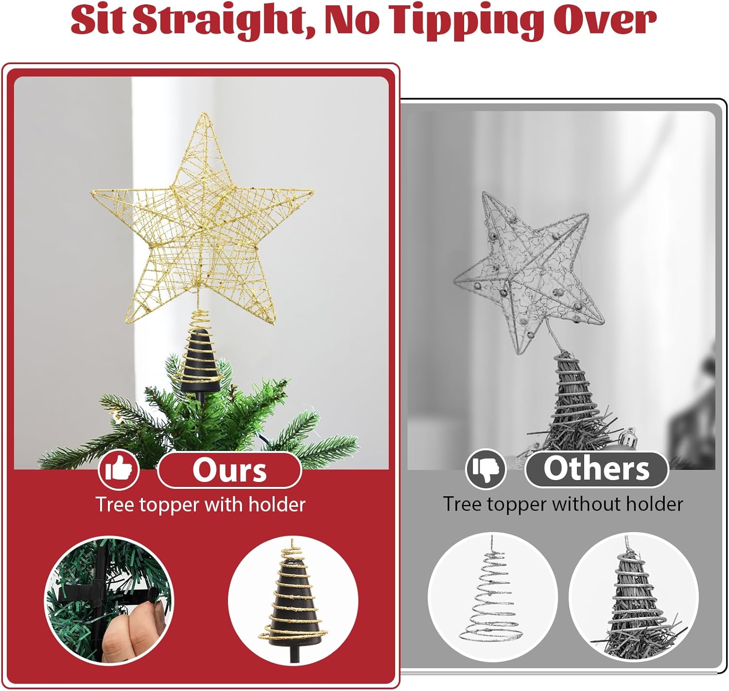 Christmas Tree Topper Holder, 4 PCs Universal Christmas Tree Topper Stabilizer Supporter for Any Base Type, 44 Inch Adjustable Height for Seasonal Treetop Ornaments, Black Support Rod for Tree Topper - Image 5