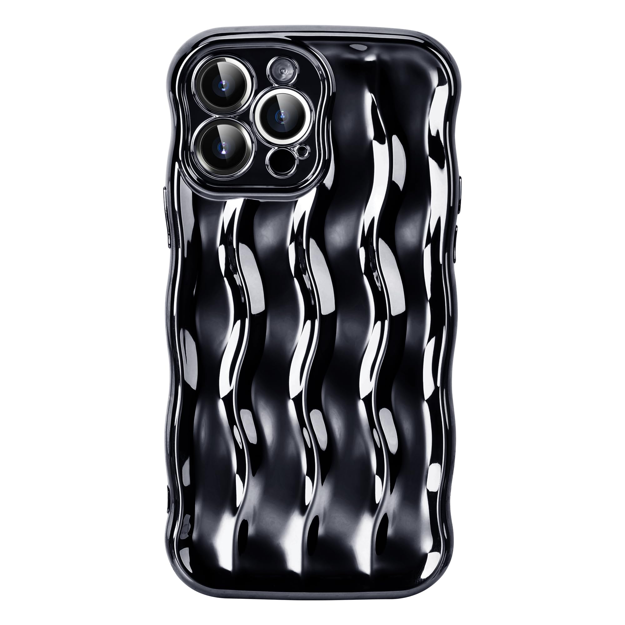 SKYLMW Designed for iPhone 12 Pro Max Case 6.7" 2020, Water Ripple Shape Pattern Cute Kawaii Curly Wave Frame Shape, Soft TPU Shockproof Protective Phone Cover for Women Girls, Black