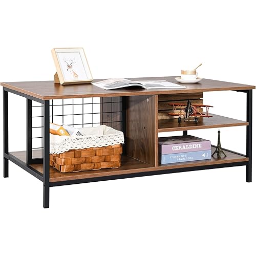 YITAHOME Coffee Table for Living Room, 3-Tier Modern Coffee Table with Storage Shelf, Industrial Farmhouse Coffee Table Cocktail Table Center Table for Living Room Home Office, 41.3" L for 176lbs