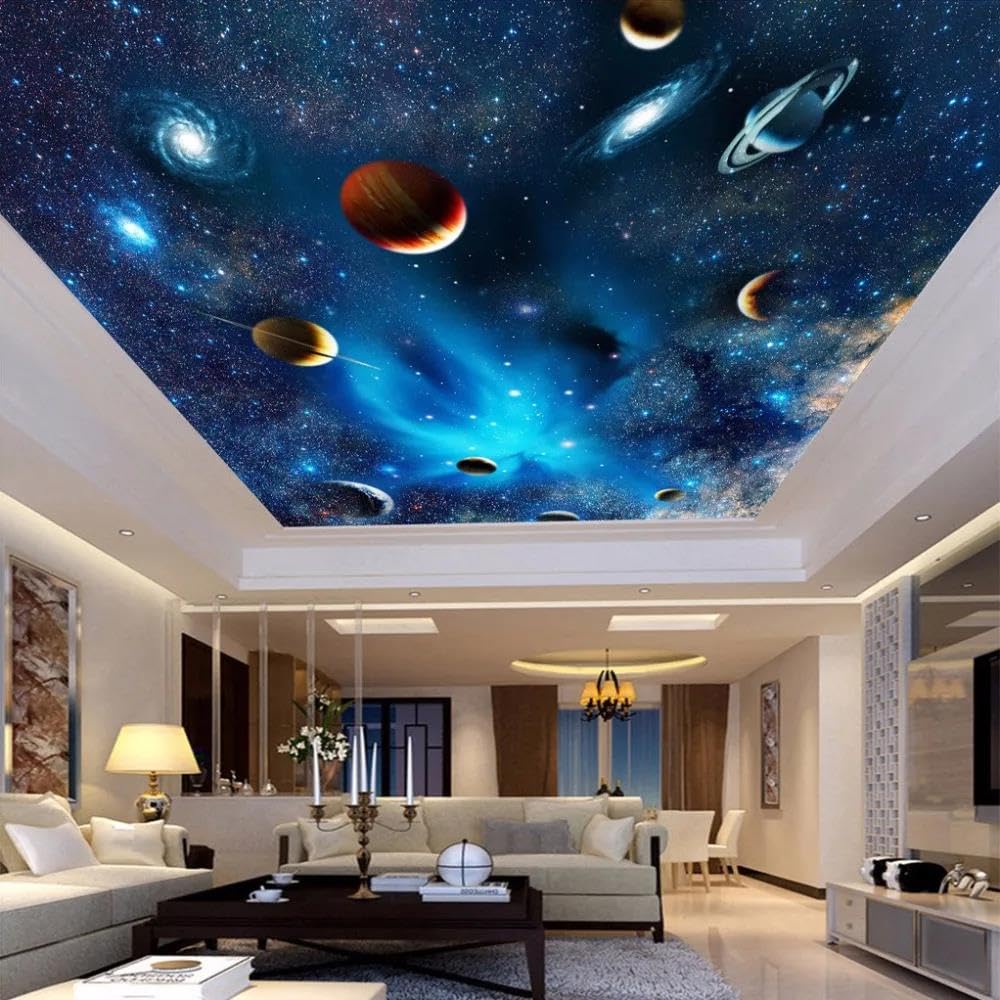 LBHSWWX Galaxy Universe Mural Wallpaper, Silk Fabric, Space Planet Theme, Living Room Background Wall Decor (（W） 280×（H） 180CM)