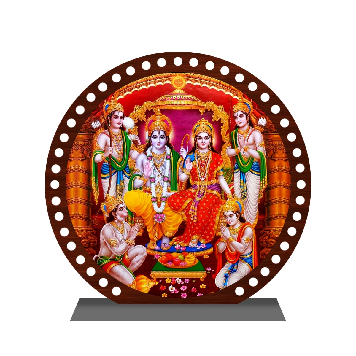 Swadeshi Desire Multicolor Ram Darbar Idol For Car Dashboard Acrylic Antic Round Murti Ram Parivar Idol For Home Spiritual Gift Temple Pooja Home Decor Office Study Table Holy Showpiece Figurine