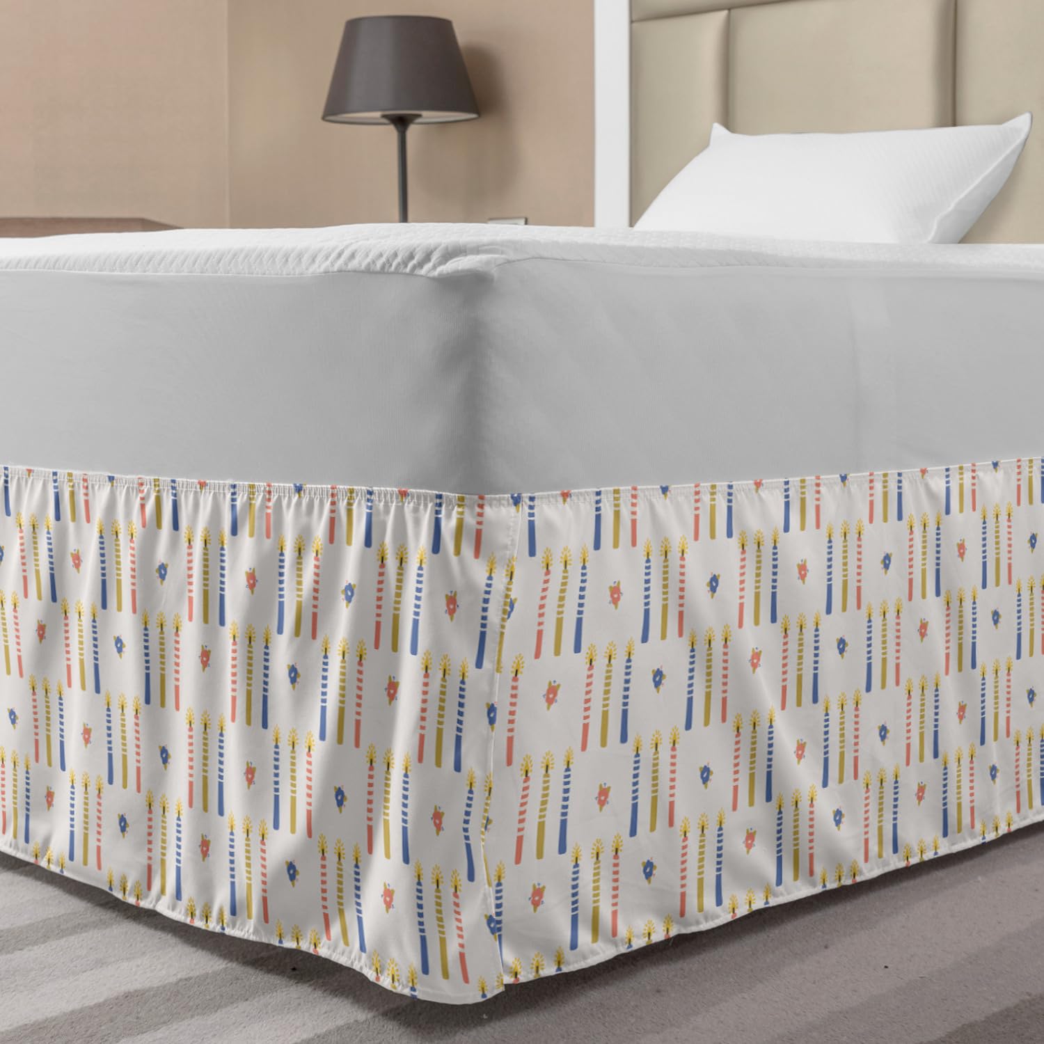 Ambesonne Abstract Bed Skirt Print of Vertically Standing Candles and Flower Elastic Bedskirt Dust Ruffle Wrap Around for
