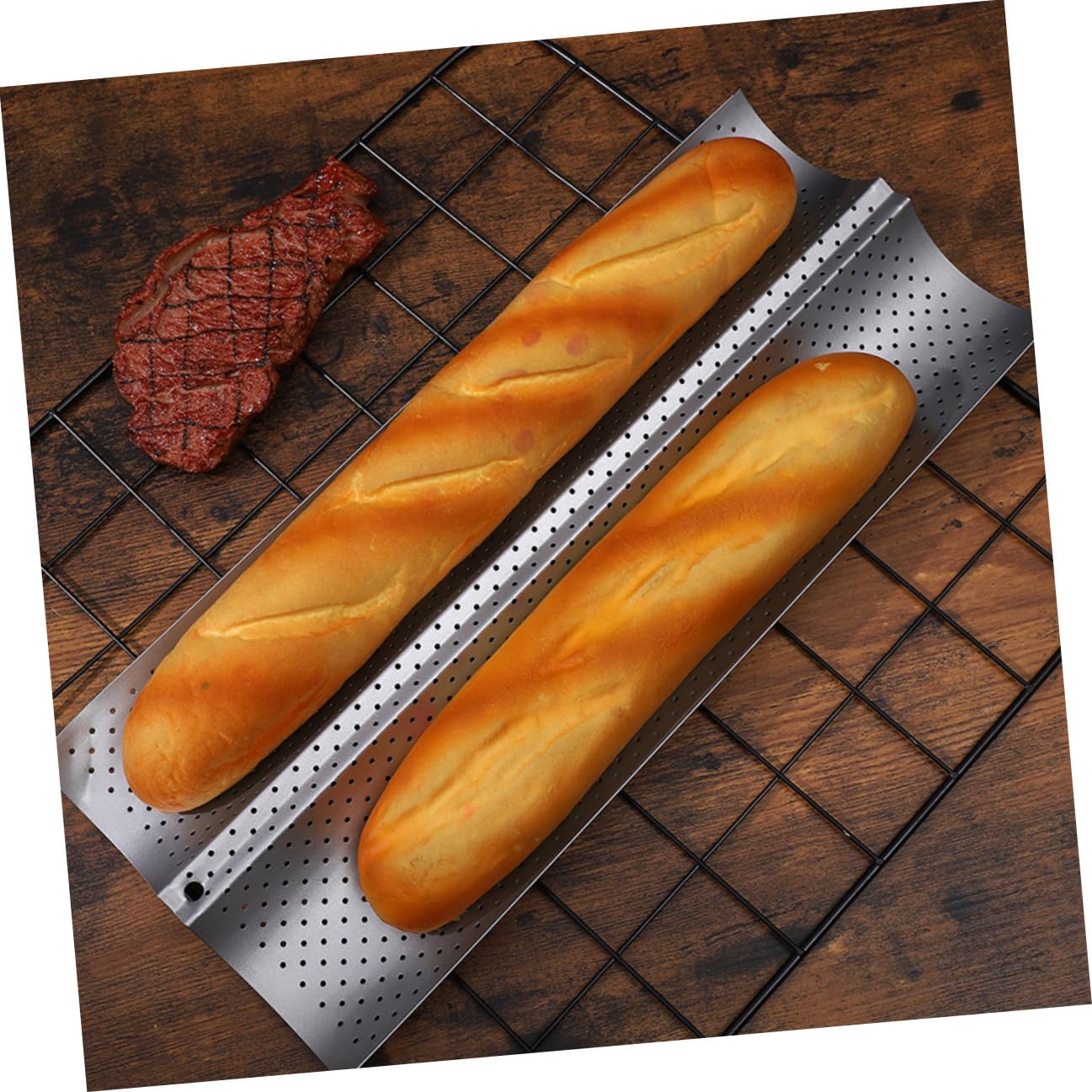 Molde para Hornear Pan de Acero Inoxidable Plata Antiadherente 2 Piezas Diseño de Palo de Onda para Tienda de Pasteles y Repostería