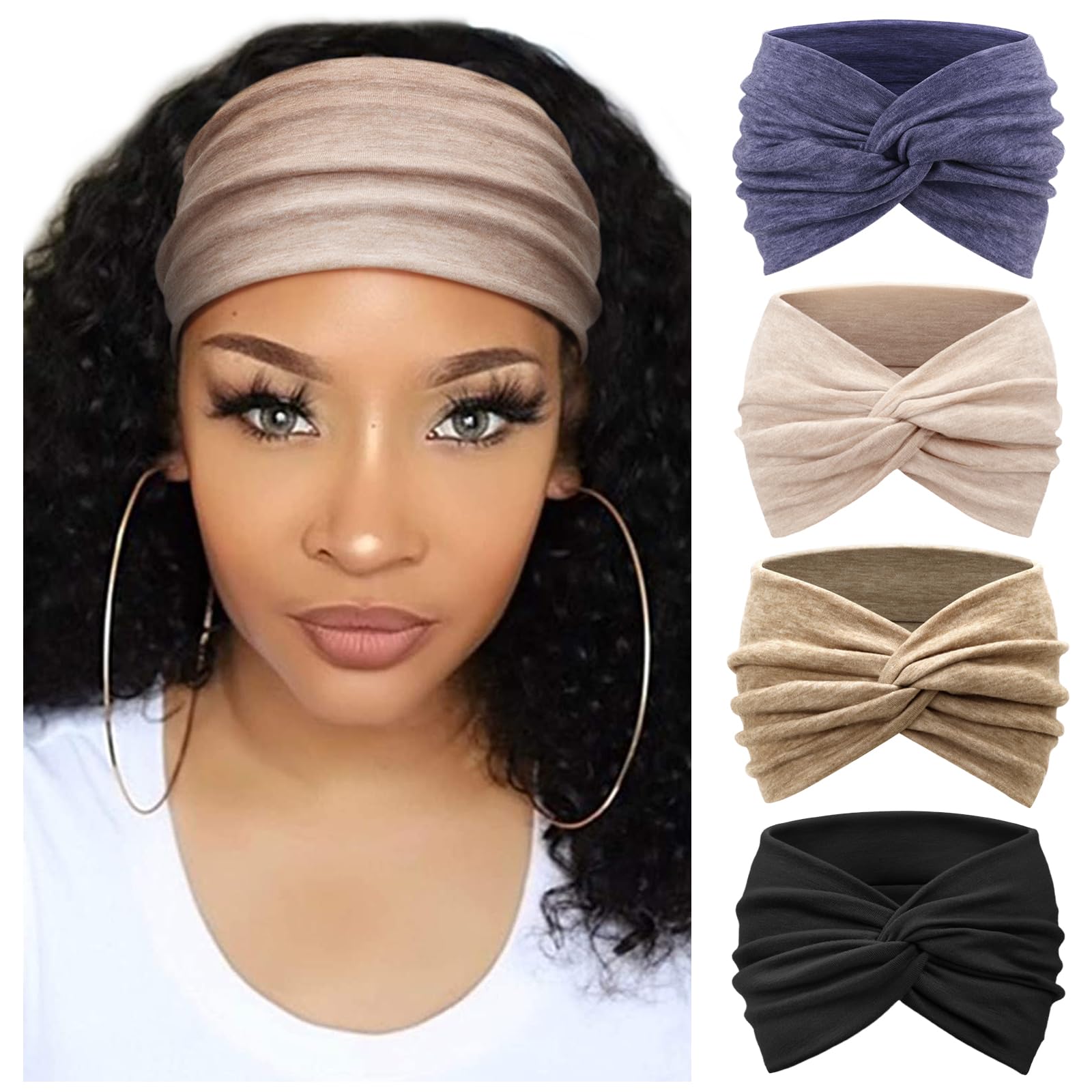 AQOKKA Fasce larghe da donna annodate per capelli da donna antiscivolo Boho Head Wraps accessori per capelli per le donne