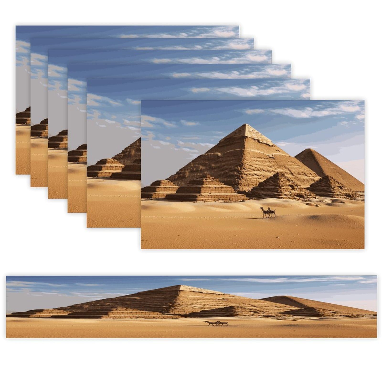 Ancient Egypt Pyramid Table Runner and Placemats Set of 6 Wipe Clean Heat Resistant Table Mat with Table Runner Decorations Flax Linen Place Mat Set for Home Kitchen Party Supplies