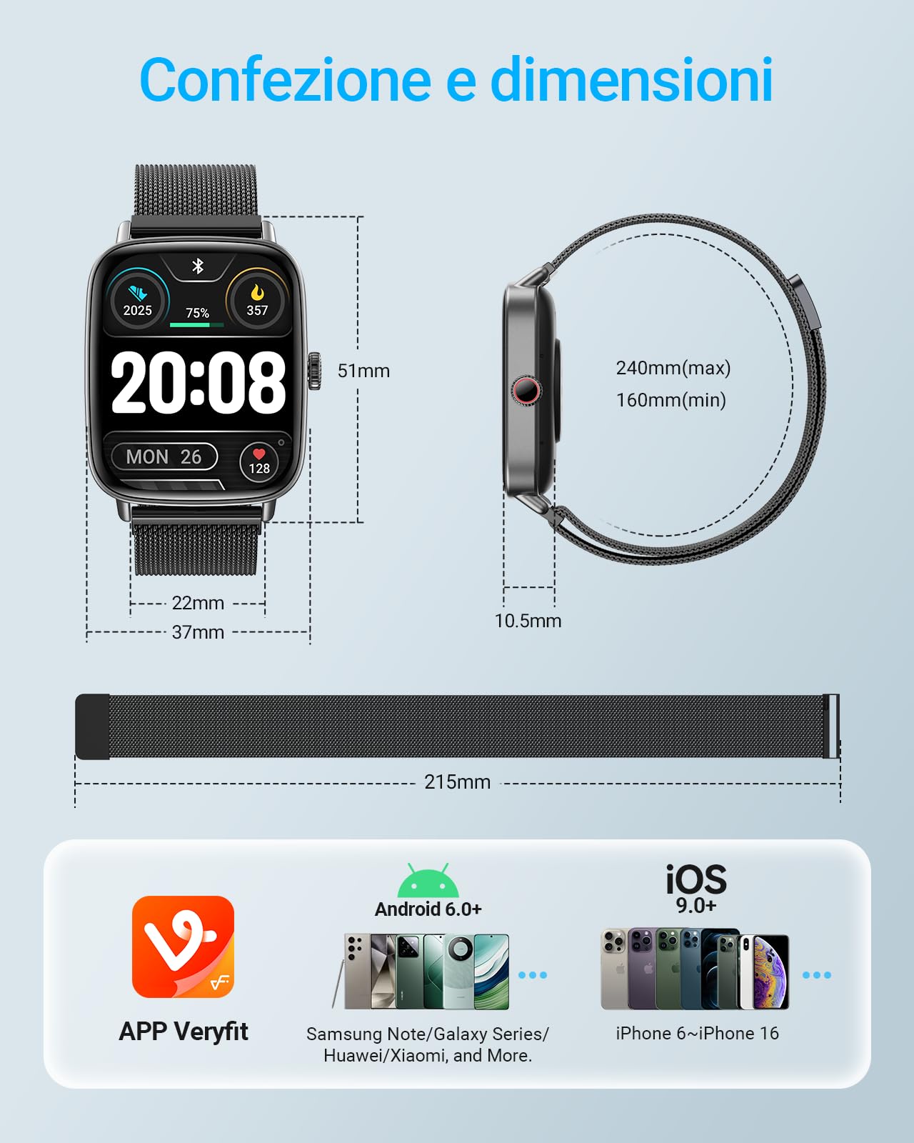 Smartwatch Uomo Donna Chiamate e Whatsapp, 1.85" Smart Watch Contapassi Cardiofrequenzimetro da polso/SpO2/Contapassi/Sonno, Orologio Smart Fitness Sportivo Impermeabile per Android iOS Metallo Nero