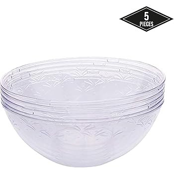 Lot De 5 Grands Saladiers En Plastique Dur Transparent 3500 Ml – Pour Fêtes, Réutilisables Sans BPA