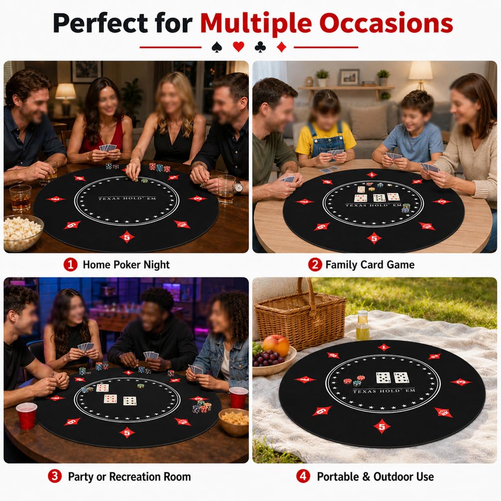 Genérico Tapete de Póker Redondo Texas Hold'em, Base Antideslizante