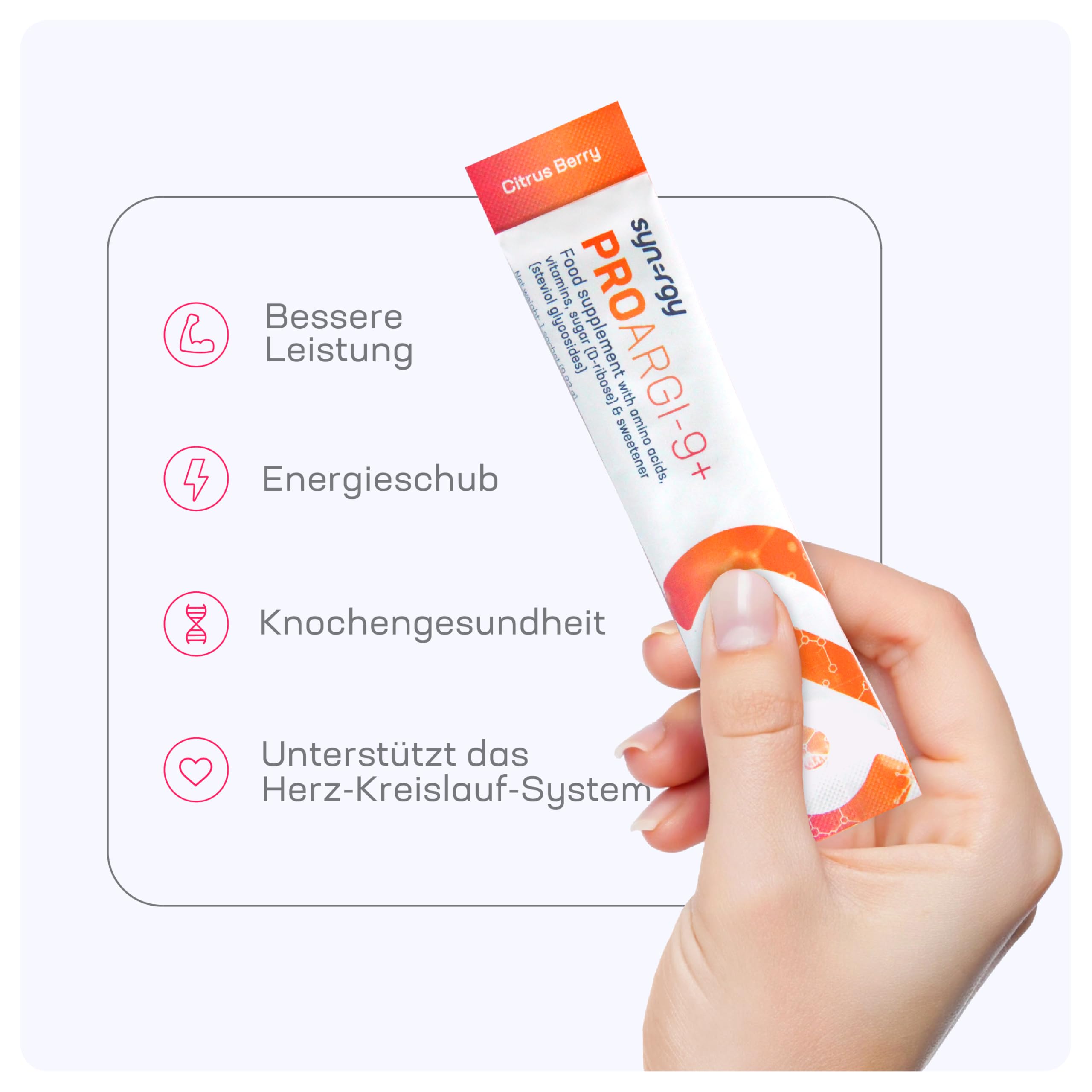 Synergy Worldwide ProArgi 9+ 295 g | 5000 mg L-Arginin und 200 mg L-Citrullin Supplement mit den Vitaminen C, D3, K, B6 und B12 | Unterstützt Herz-Kreislauf- und Durchblutungsgesundheit | 30 Sachets