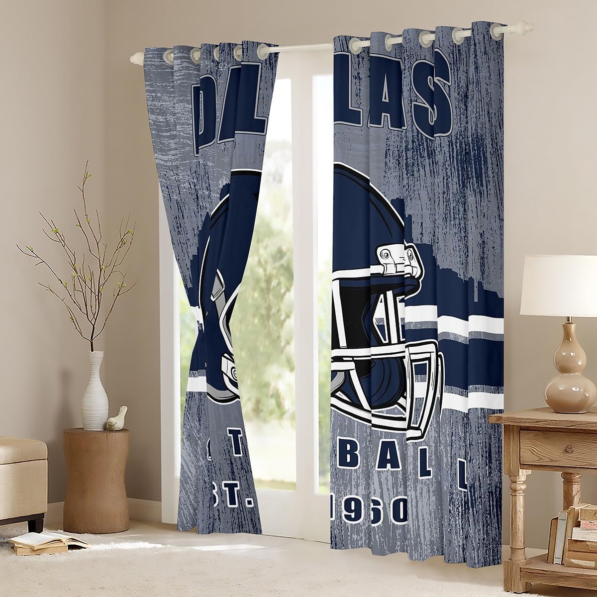 Erosebridal Cowboys Football Blackout Curtains Boys Girls Curtains Gridiron Gifts for City Fans Women Men Drapes for Bedroom Rugby Sports Window Treatments 38''Wx45''L, Navy Blue