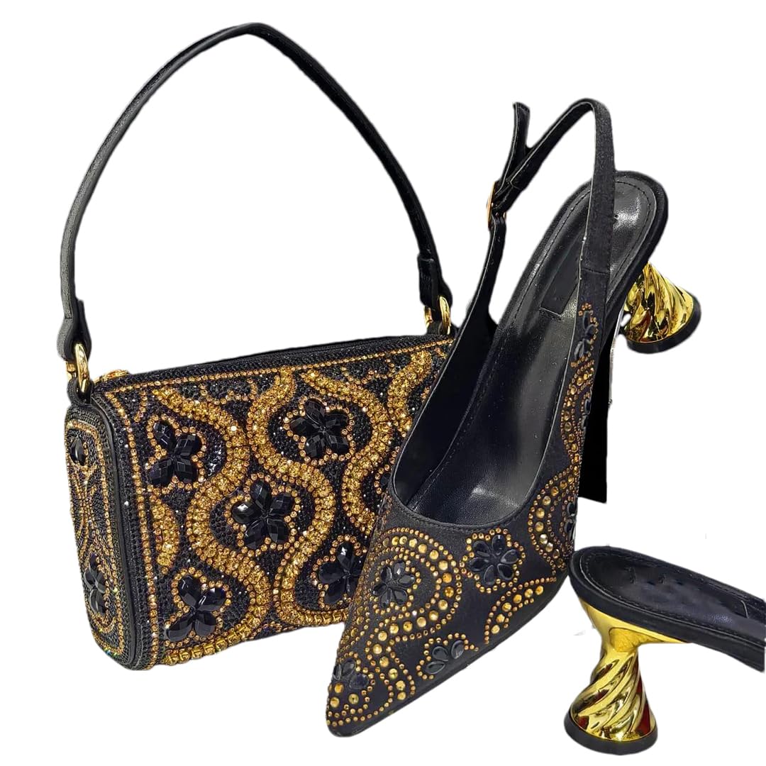 Scarpe da sposa a punta e borsa piena di diamanti decorazione cuscino borsa