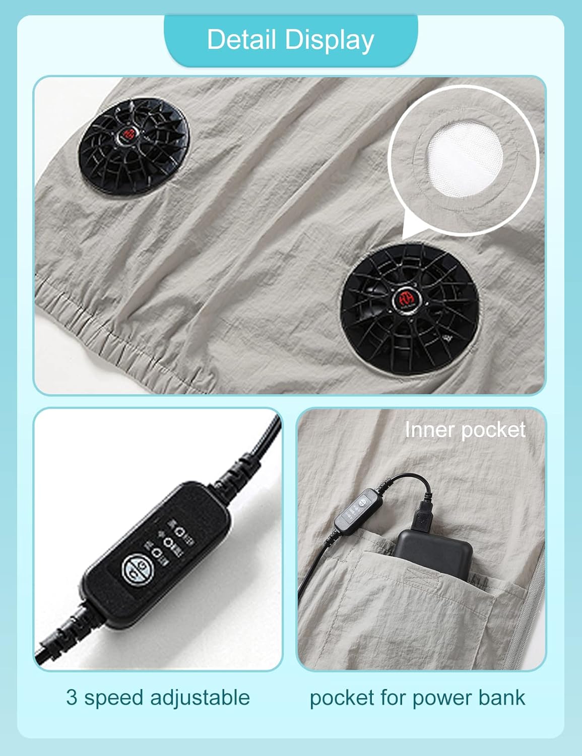 Unisex Cooling Jacket for Men Women - Air Conditioned Clothes with Fans, 3 Speed Adjustable