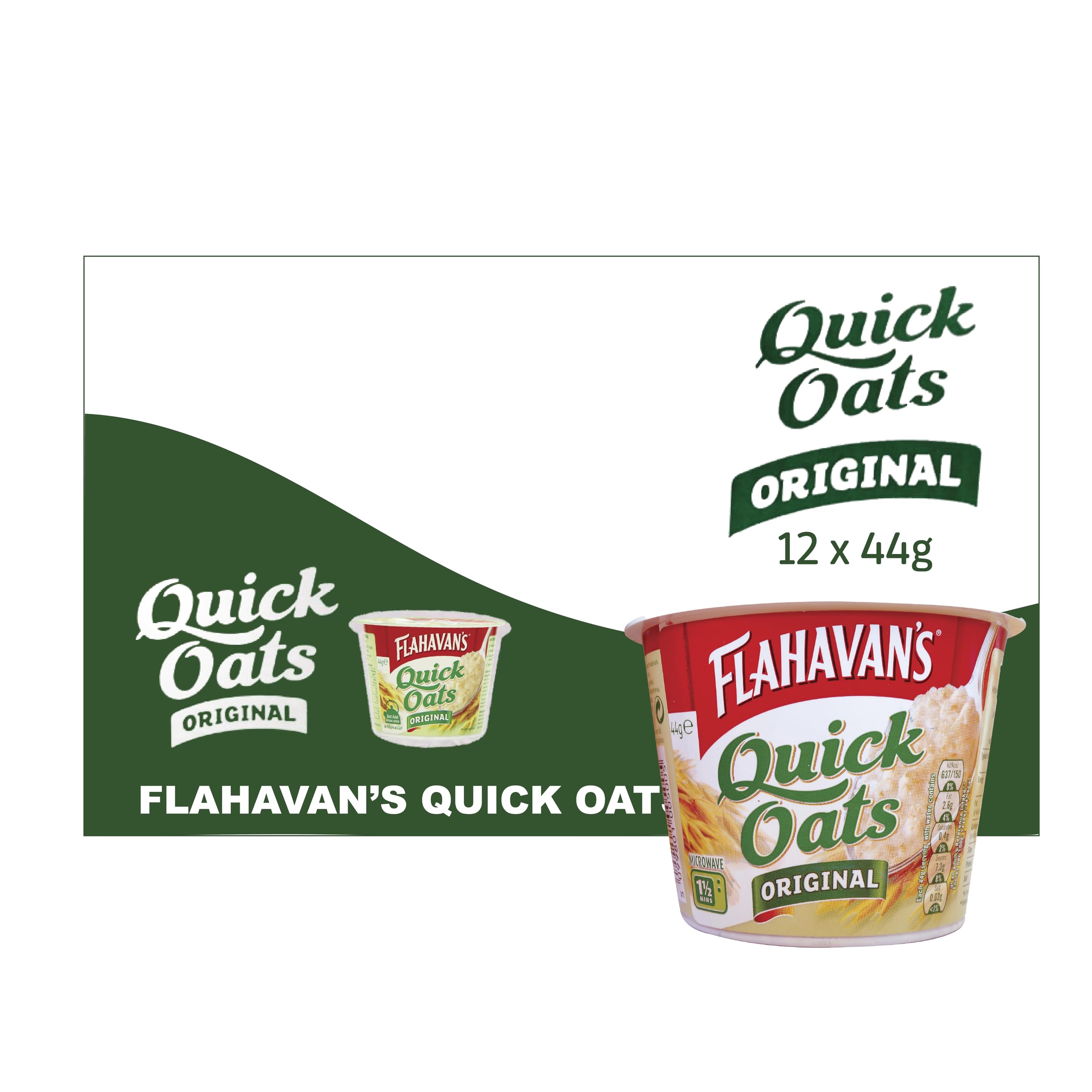 Flahavan's Quick Oats Original Pots 44gm x 12 Pack