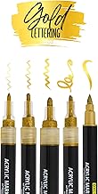 Online Set of 5 gold acrylic markers, pens for paper, drink, glass, plastic, etc., handlettering paint pens, 5 different tips: brush, calligraphy, fine and wide marking