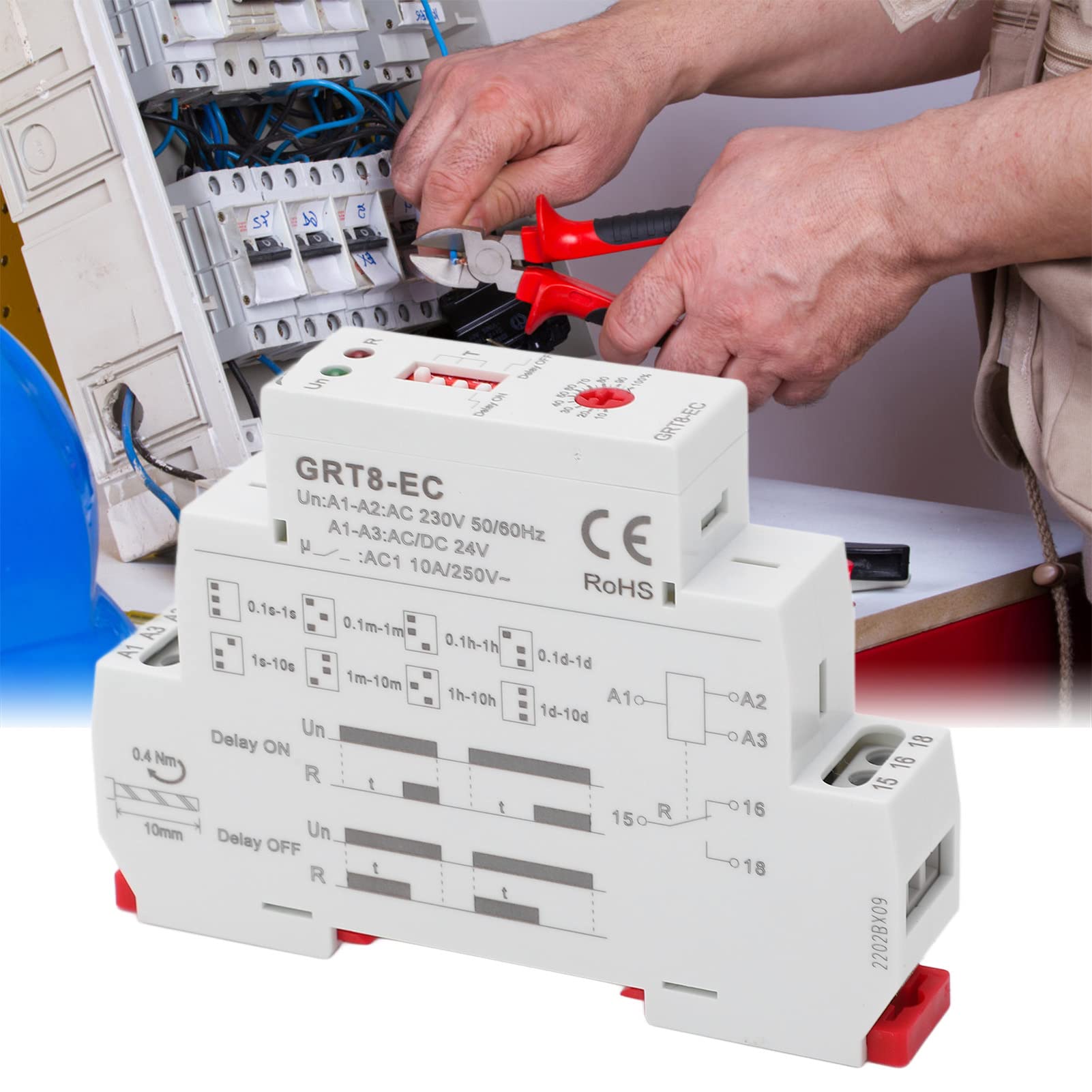 Przekaźnik Czasowy LED, Wielofunkcyjny z Podwójną Funkcją i Wskaźnikiem, AC230V/AC DC24V, Regulowany Przedział Opóźnienia