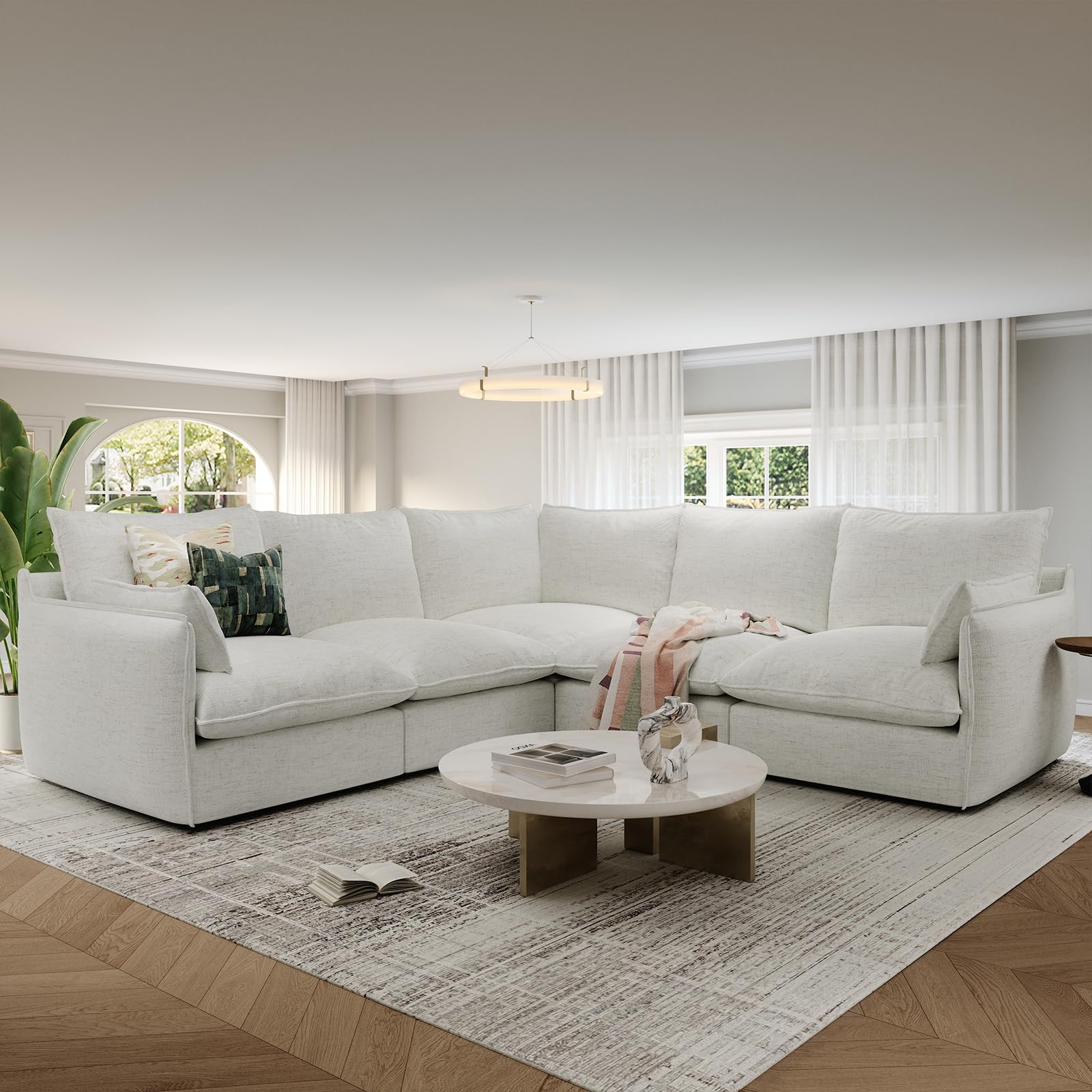 Lopzeho Cloud Modular Sectional Sofa, Waterproof Down Filled Sectional Sofas, High Backrest V Shaped 5 Seater Sectional Couches for Living Room,