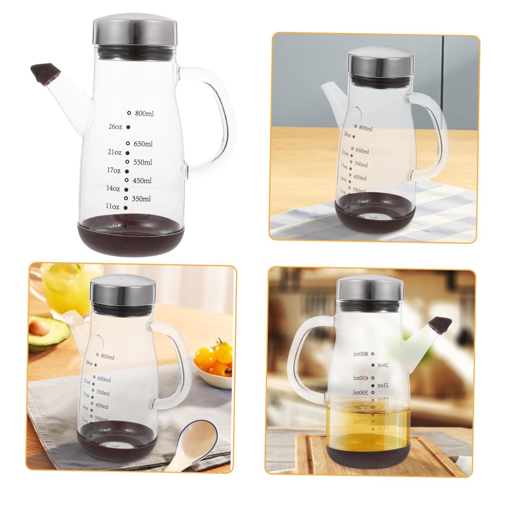Ölspenderflasche mit Messmarkierung aus Edelstahl und Glas