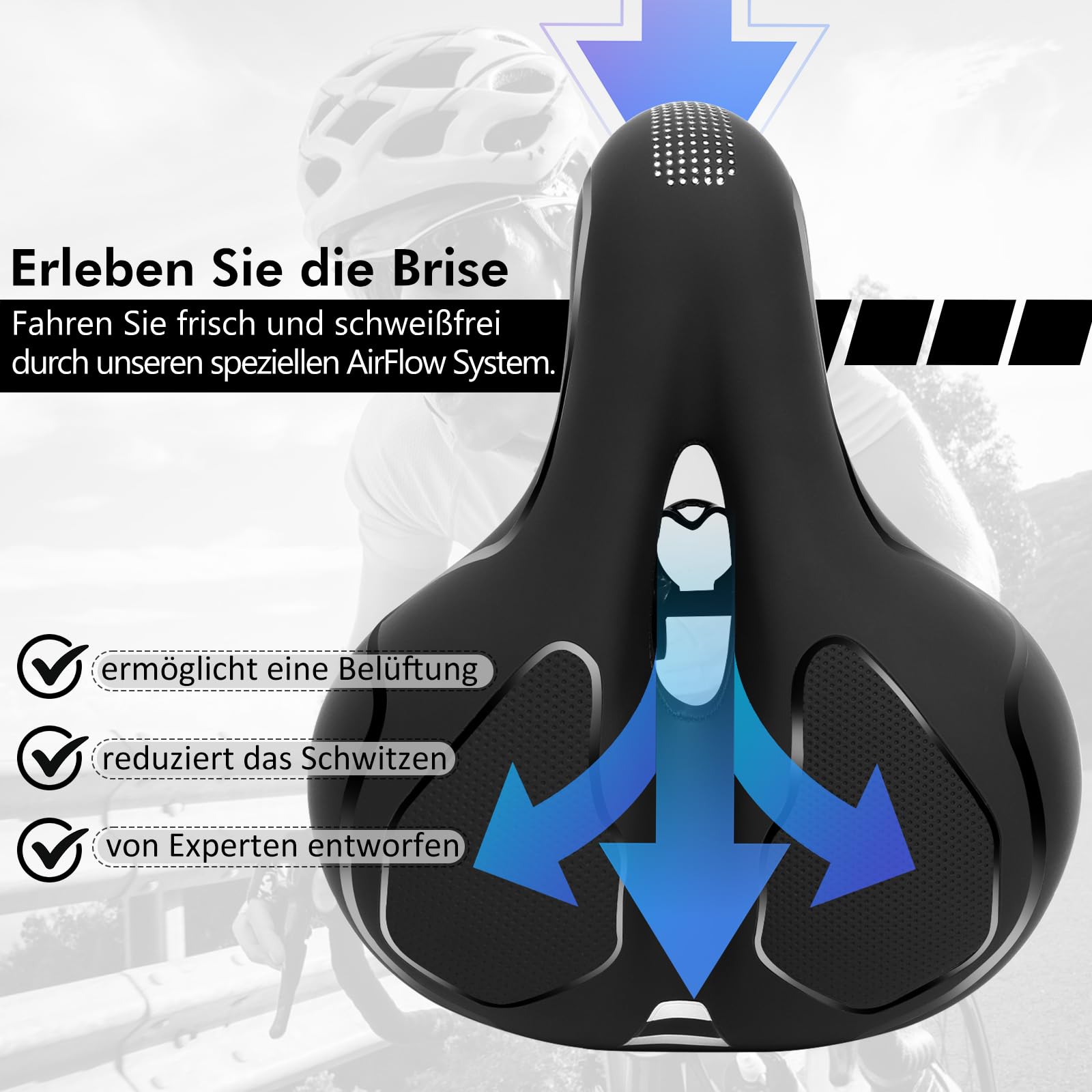 Fahrradsattel Ergonomisch Bequem – Breiter City-/Trekking-Gelsattel, Fahrradsitz mit Aussparung, stoßdämpfend & atmungsaktiv für schmerzfreies Alltagsradeln – Ideal für Damen & Herren