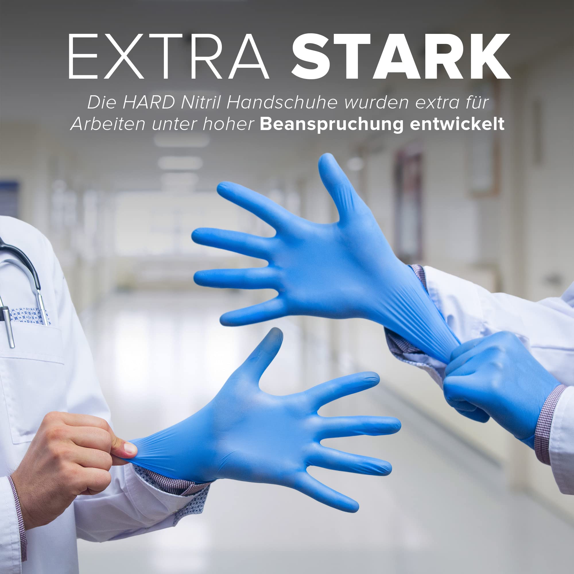 HARD 1000x Nitrilhandschuhe, Einweghandschuhe, Reißfest, Nitril Handschuhe, puderfrei, latexfrei, Einmalhandschuhe, Untersuchungshandschuhe, Black disposible nitrile gloves Box - Größe L - Blau