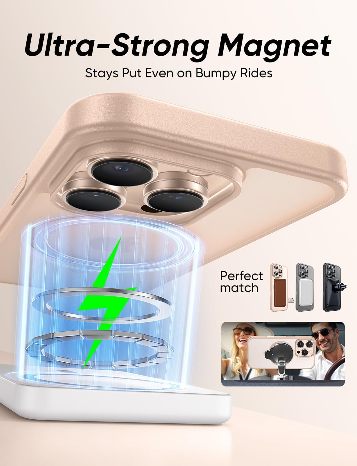 MAGIC JOHN 360° Rotatable Magnetic Invisible Stand for iPhone 16 Pro Case [Camera Control Button] [Compatible with MagSafe] 16FT Shockproof for iPhone 16 Pro Case with Kickstand, Rose Gold - Image 5