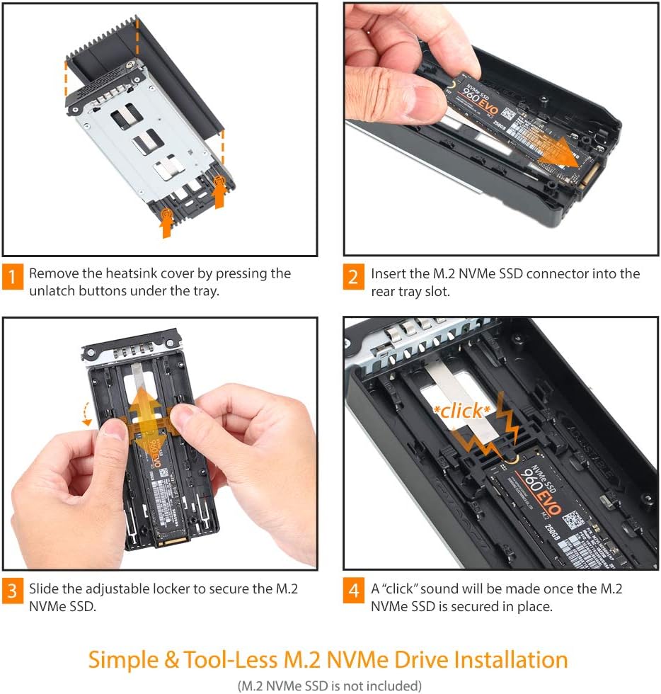 ICY DOCK ToughArmor MB720M2K-B - 4X PCIe 4.0 NVMe M.2 SSD up to 22110 Size to 4X MiniSAS HD Removable Frame, Full Metal Black