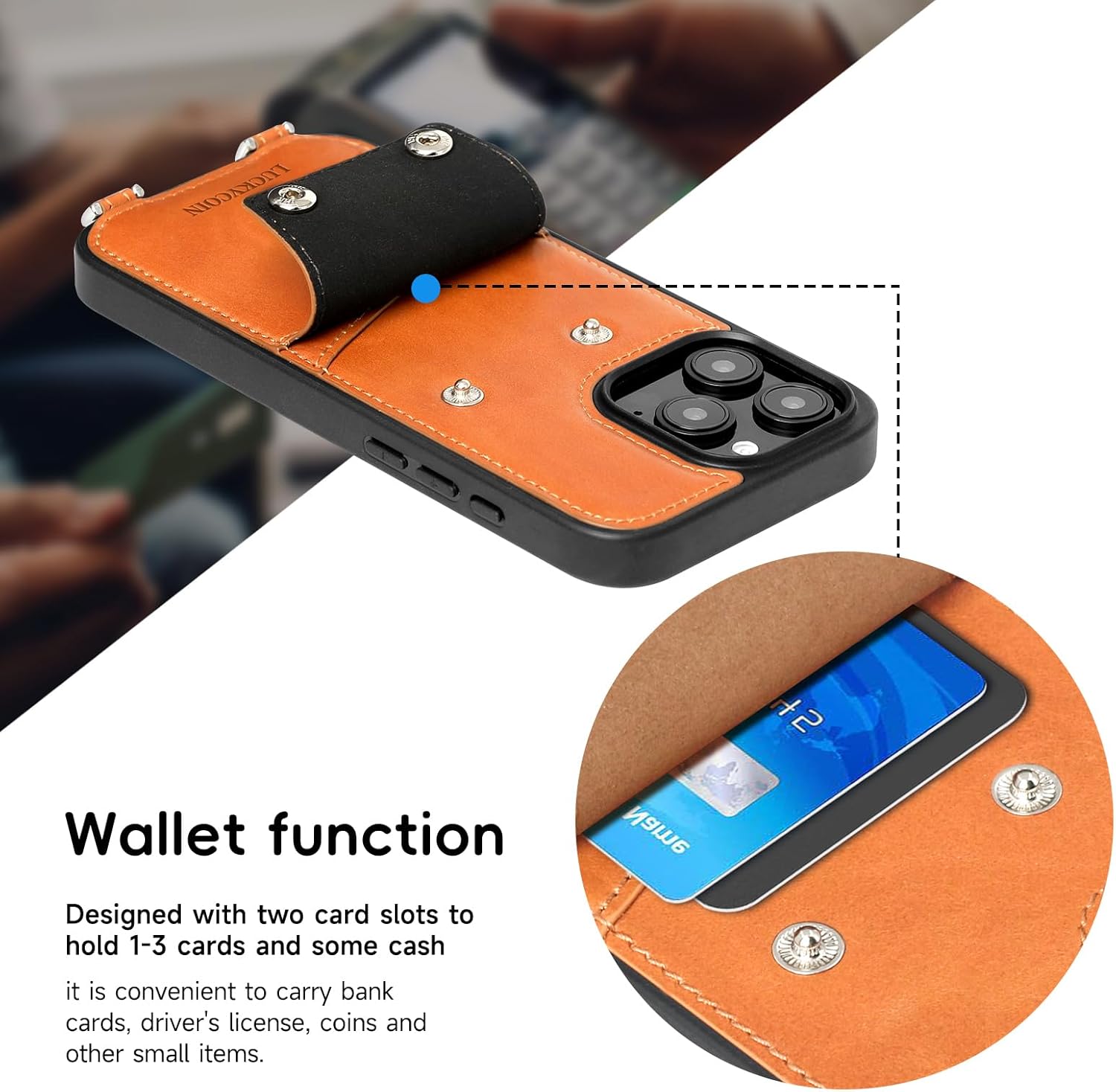 Leather Wallet Phone Case Compatible with iPhone 16 Pro Max,Crossbody Lanyards Wallet Phone Case for Women,Purse Flip Card Pouch Cover Case with Pouch Clip Card Holder Adjustable Wrist Strap Brown - Image 3