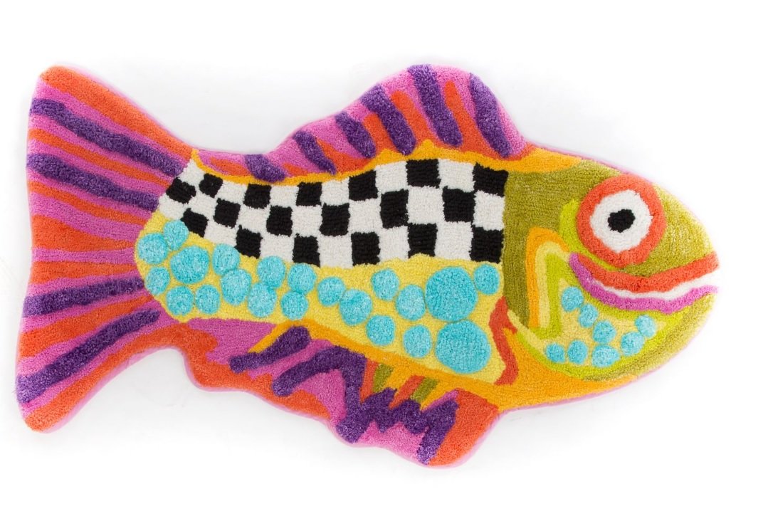 Bath Rug, Bath Mat for Bathroom Use, Cotton Rug, 20" H x 36" W, Happy Fish