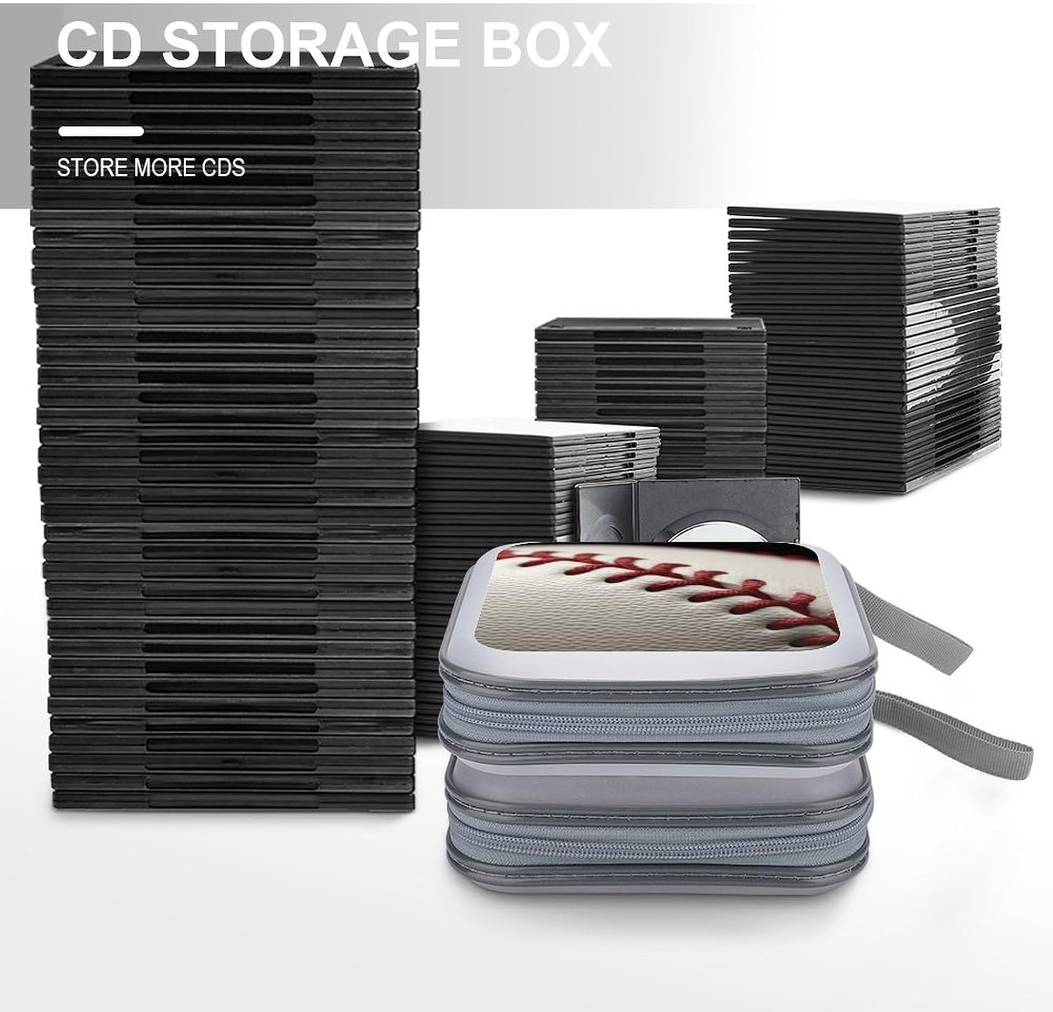 Baseball Lace Close Up CD Case DVD Holder Storage Portable Carrying Binder Holder Wallet Large Storage Disc Wallet Bag Hard Plastic DVD Disc Cases Large Media Binder 40 Capacity
