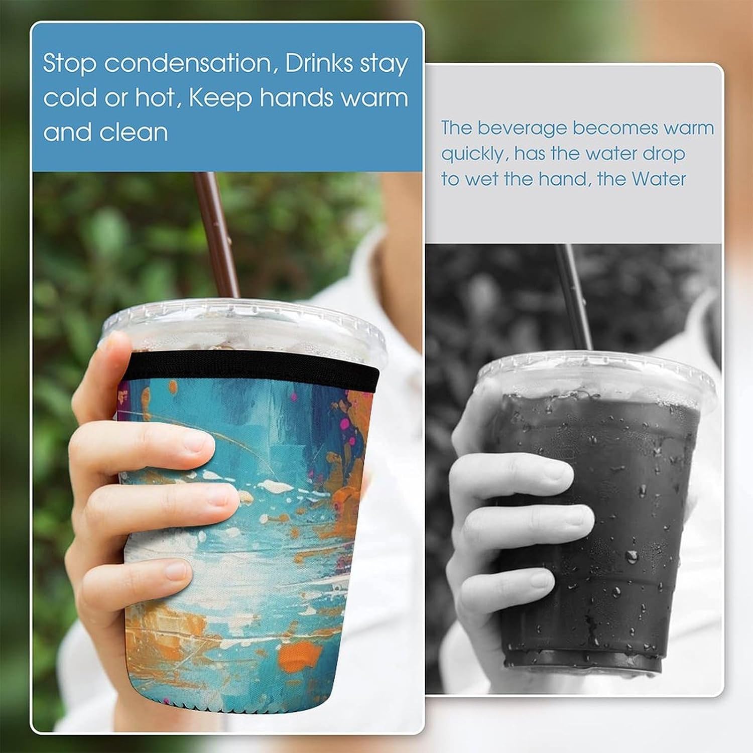 3 Pack Neoprene Cup Sleeves, Stretchy Reusable Drink Cup Cover Universal