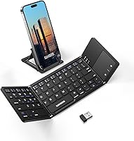 Vista 17 de Samsers Teclado Bluetooth plegable multidispositivo con panel táctil recargable de modo dual (2.4 G+BTx2) teclado inalámbrico con soporte, teclados