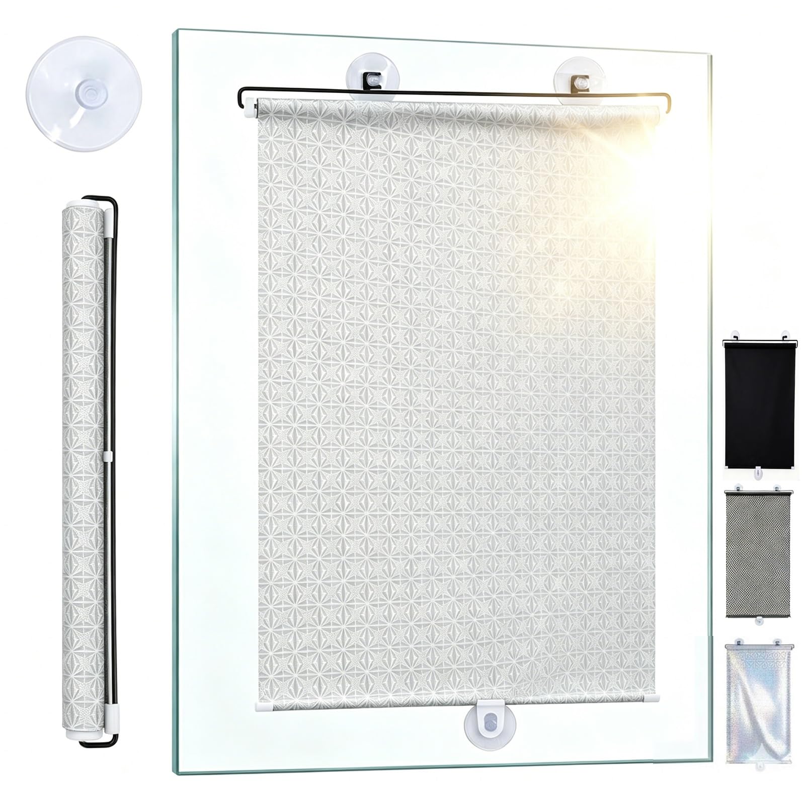 Store Occultant à Ventouse sans Perçage, W30-80cm Store Occultant Enrouleur avec Protection Thermique et UV, Rideau Pare-Soleil Portable pour Fenêtre(Argent,W:80xH:200 cm (31x79 in),)