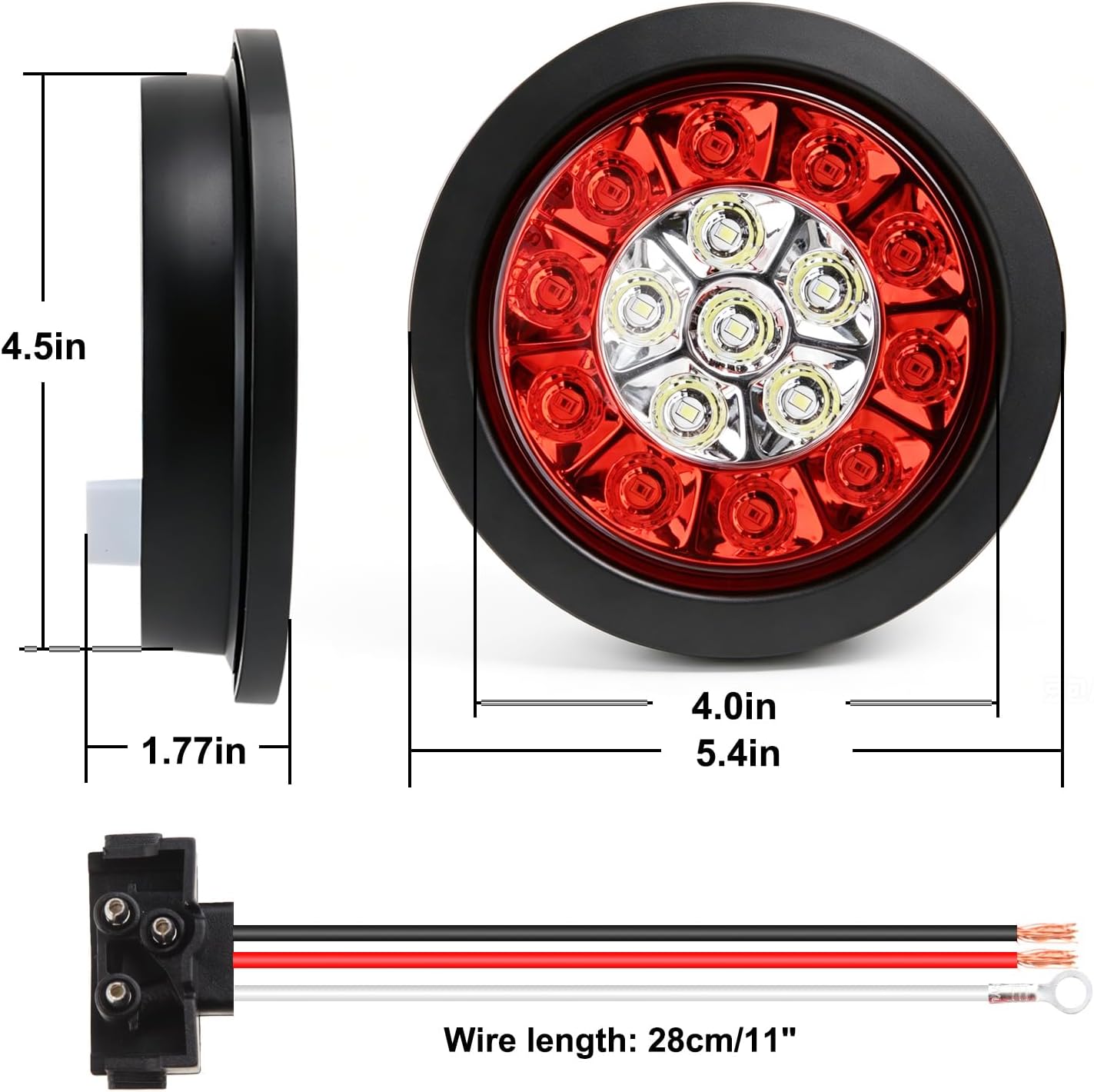 Partswcgg 8Pcs 4" Inch Round LED Trailer Tail Lights Integrated with Backup Reverse Lights 16LEDs Flush Mount Grommets IP67 Waterproof Stop Turn Brake Running Reverse Lights for Trucks Trailers RV