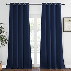 NICETOWN Window Drape Long Curtain - (52 inches Wide x 108 inches Long, Navy, 1 Piece) Living Room Panel Grommet Top Window Treatment for Hall & Guest Room