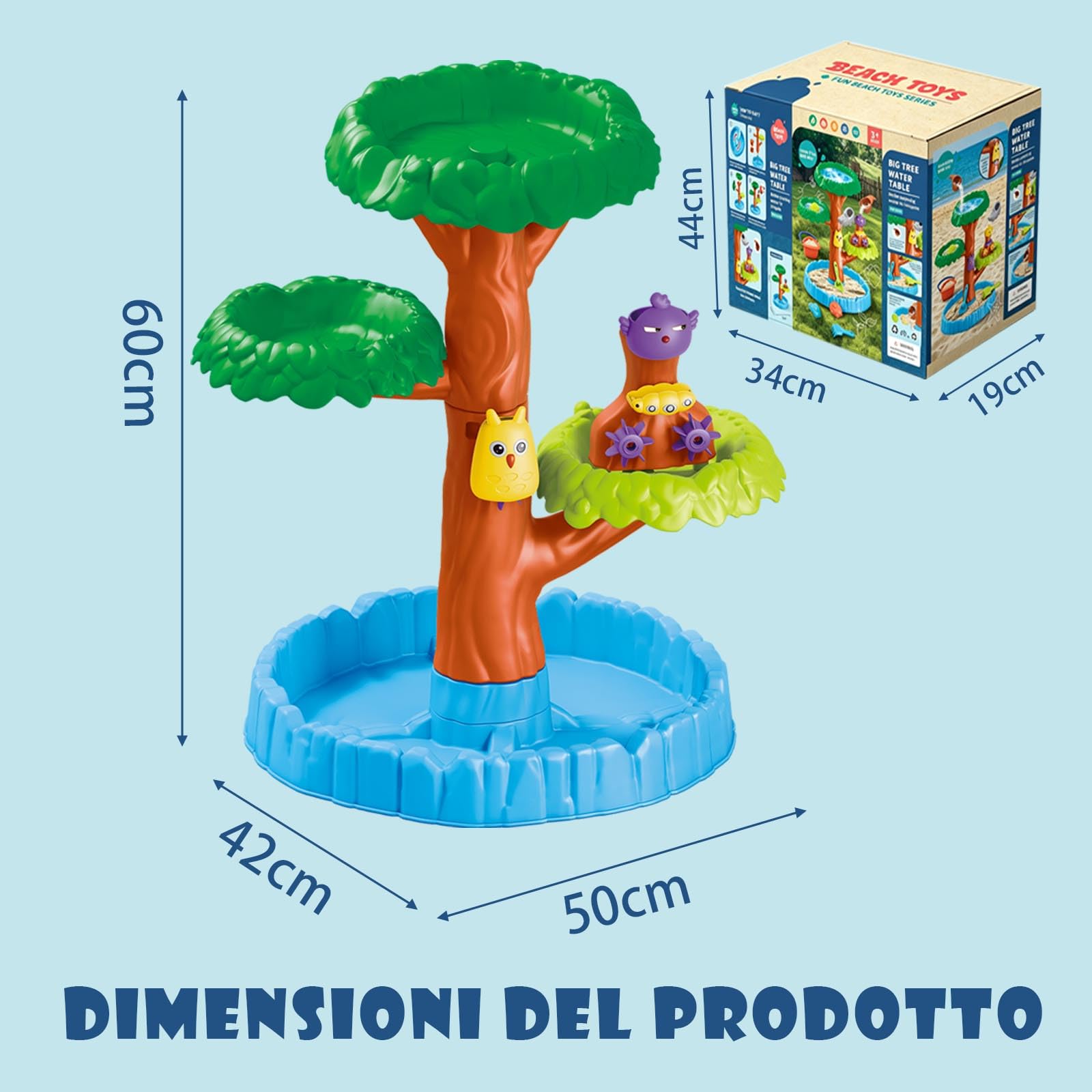 Tavolo da Gioco Acqua E Sabbia, Giocattolo D’Acqua per Bambini Outdoor, A Forma di Albero A 4 Livelli, Tavolo Acqua per Bambini Outdoor, Regalo 3–8 Bambini Ragazzi Ragazze