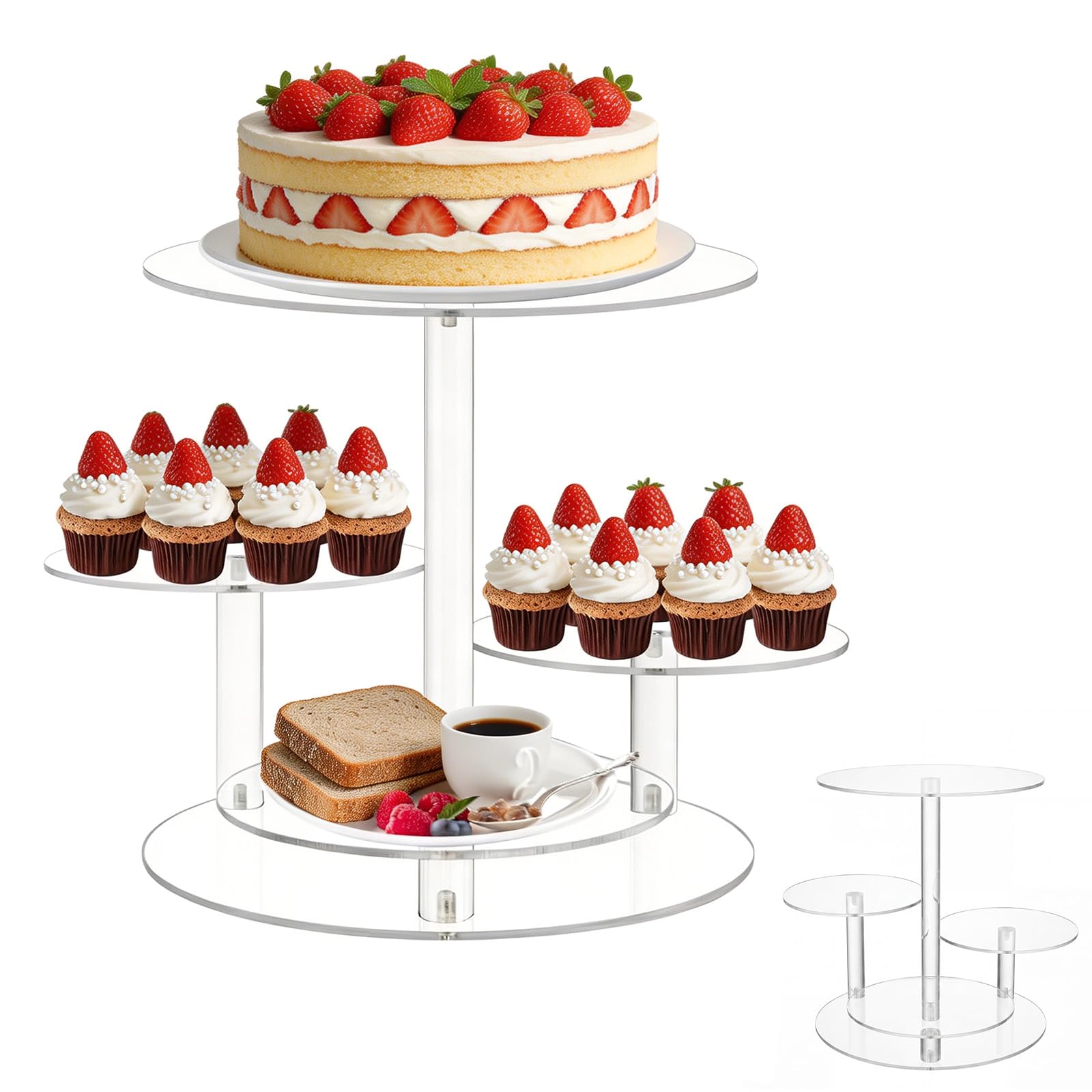 4 Etagen Acryl Cupcake Ständer, Kombination Kuchenständer für Desserts, Donuts, Kekse, Hochzeit & Geburtstag Party Dekoration